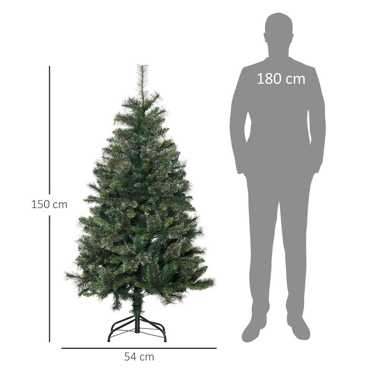 HOMCOM Sapin de Noël artificiel Ø 84 x 150H cm 665 branches épines imitation Nordmann grand réalisme vert