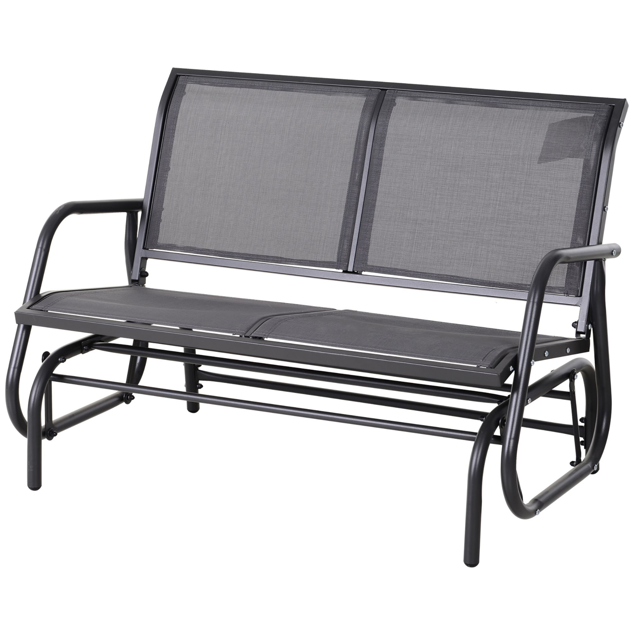 OUTSUNNY Banc à bascule de jardin 2 places design contemporain grand confort accoudoirs assise, dossier ergonomique acier textilène gris