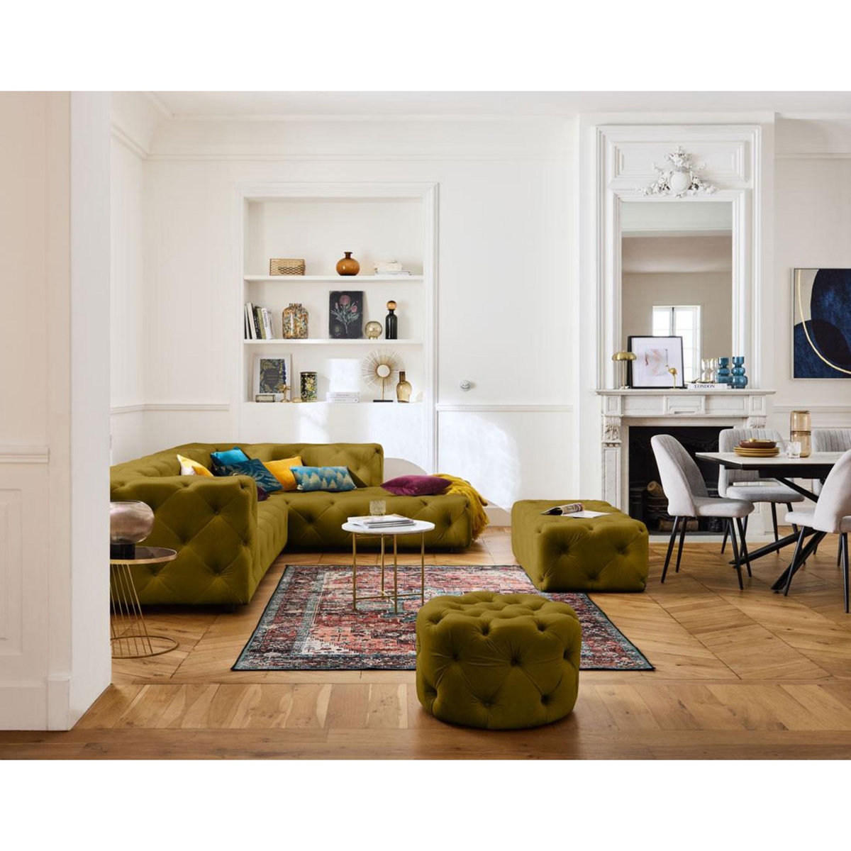 LISA DESIGN Gallata - canapé chesterfield d'angle droit - 5 places - en velours