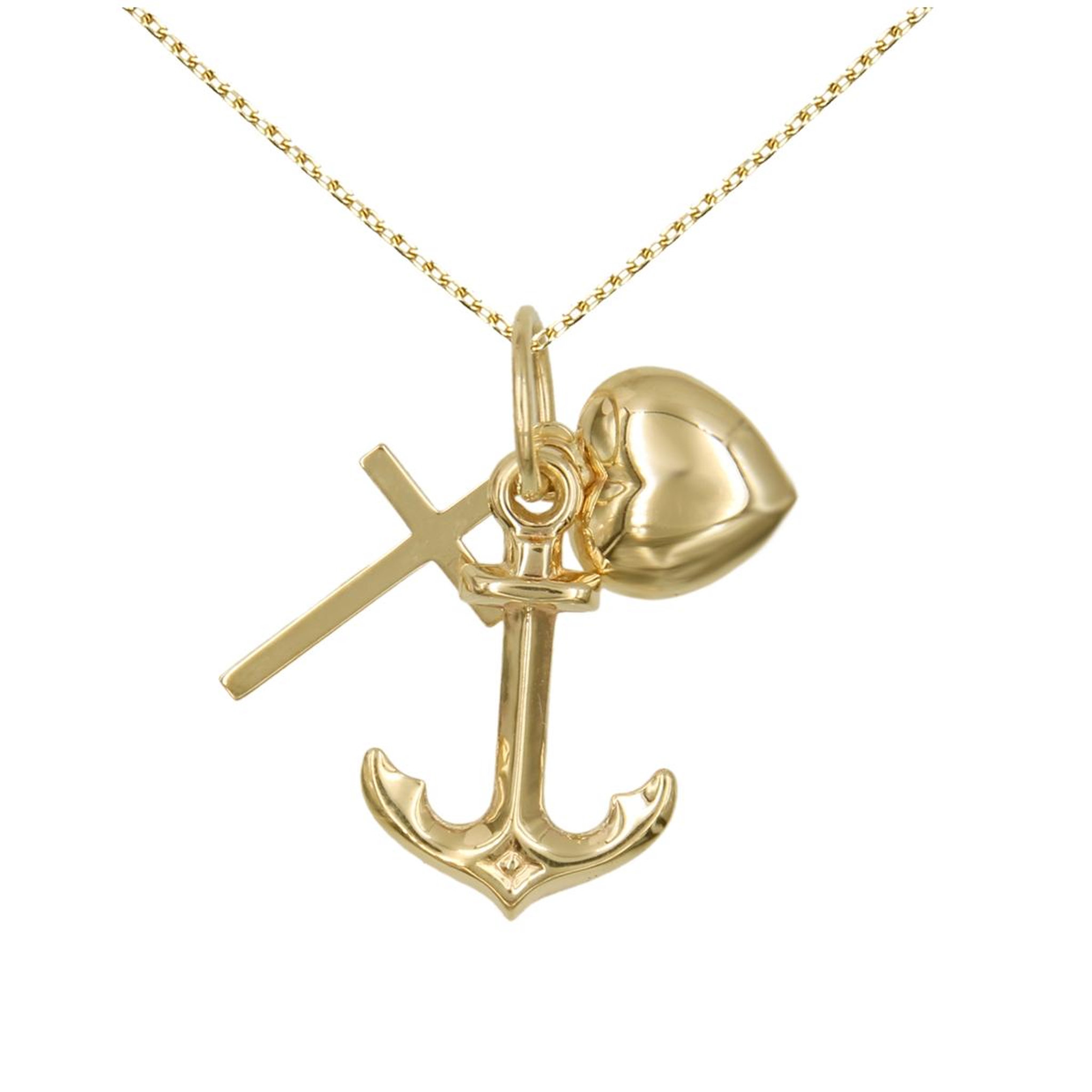 L'ATELIER D'AZUR Collier - Pendentif Or Jaune Ancre Croix Coeur- 3 Vertues - Femme ou Enfant