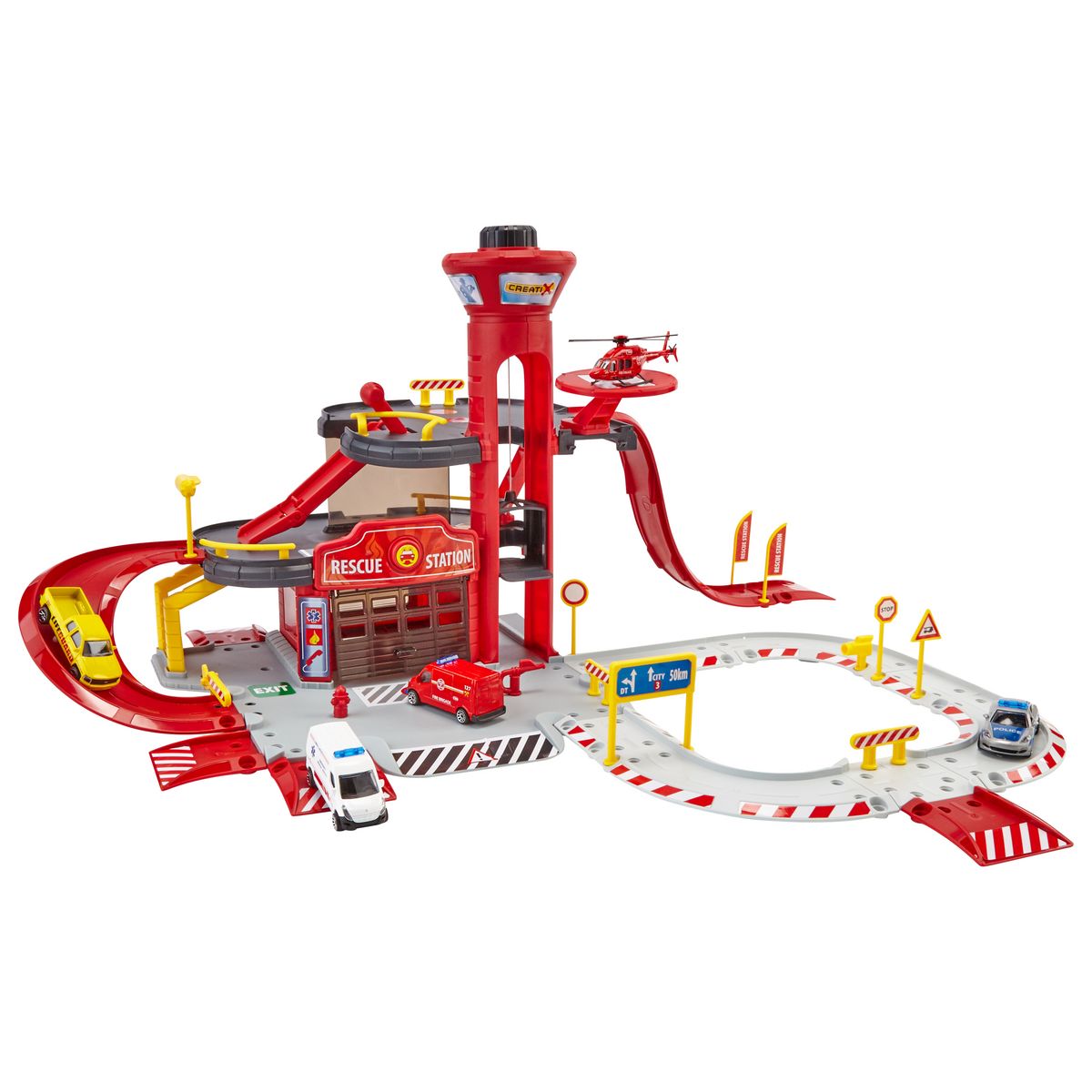 MAJORETTE Creatix Playset - Circuit Caserne de pompier + véhicules