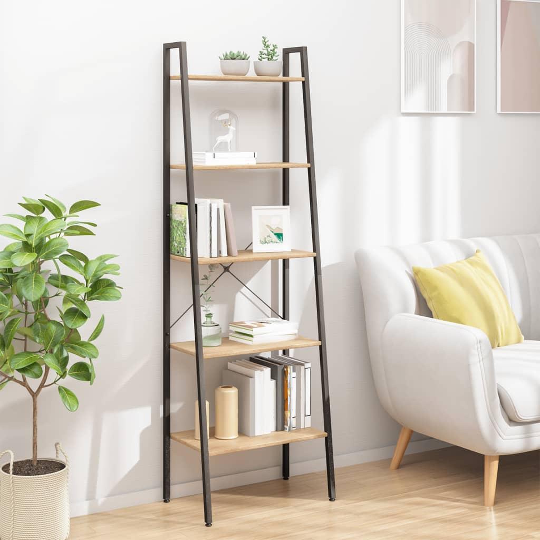 Voir la diapositive 1 : VIDAXL Etagere sur pied 5 niveaux Marron clair et noir 56x35x174 cm