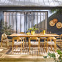 Voir la diapositive 2 : SWEEEK Table de jardin extensible bois d'acacia + 8 assises PALENA et CERINA  naturel et beige 275 x 100 x 75 cm