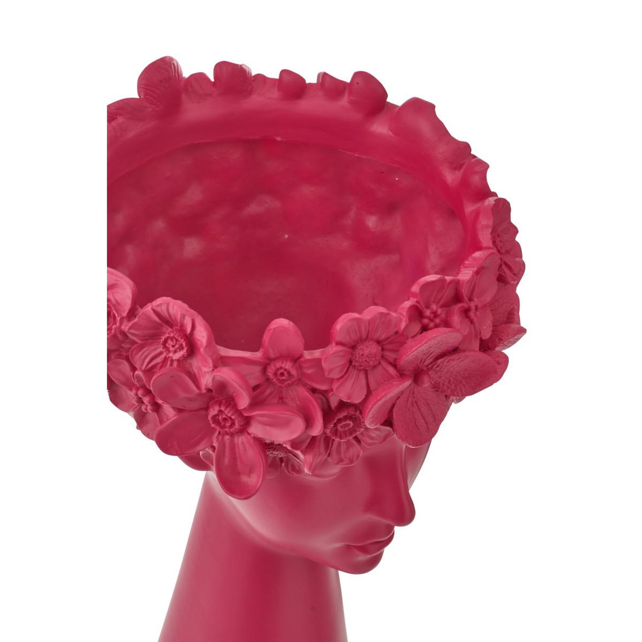 Voir la diapositive 4 : J-LINE Cache-pot tête fleurie  flore  40cm fuchsia