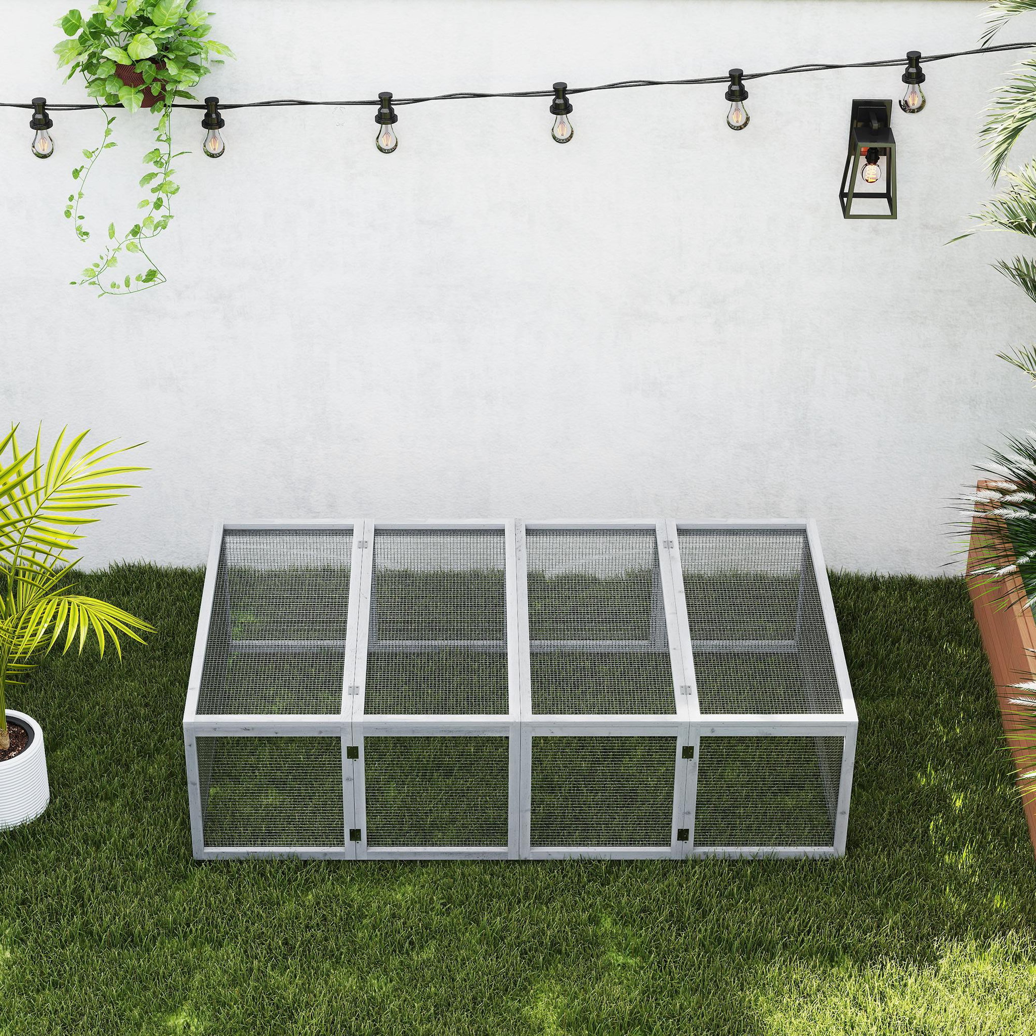 Voir la diapositive 4 : PAWHUT Clapier cage à lapins extérieur intérieur 2 portes supérieures 181l x 100l x 48h cm bois pin gris