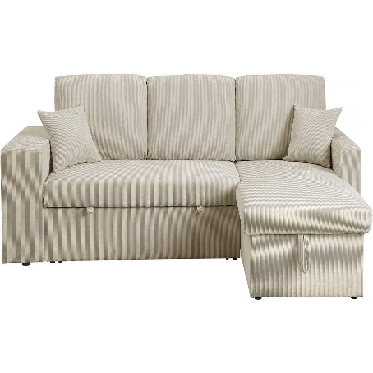 Habitat et Jardin Canapé d'angle en velours côtelé convertible/réversible  Axel  - 3 places - Beige