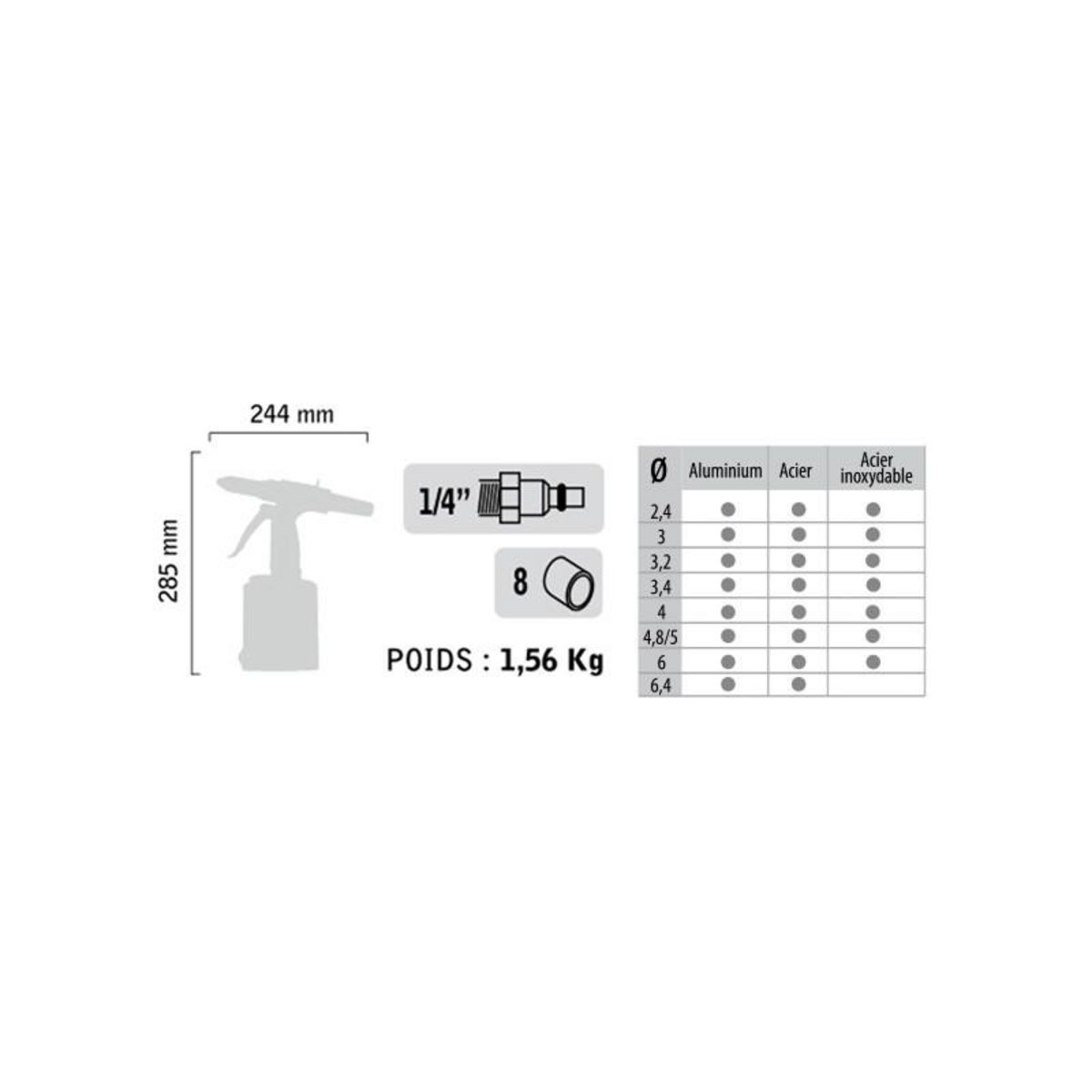 GENERAL PNEUMATIC Riveteuse pneumatique 2,4 à 4,8mm GENERAL PNEUMATIC GP5791