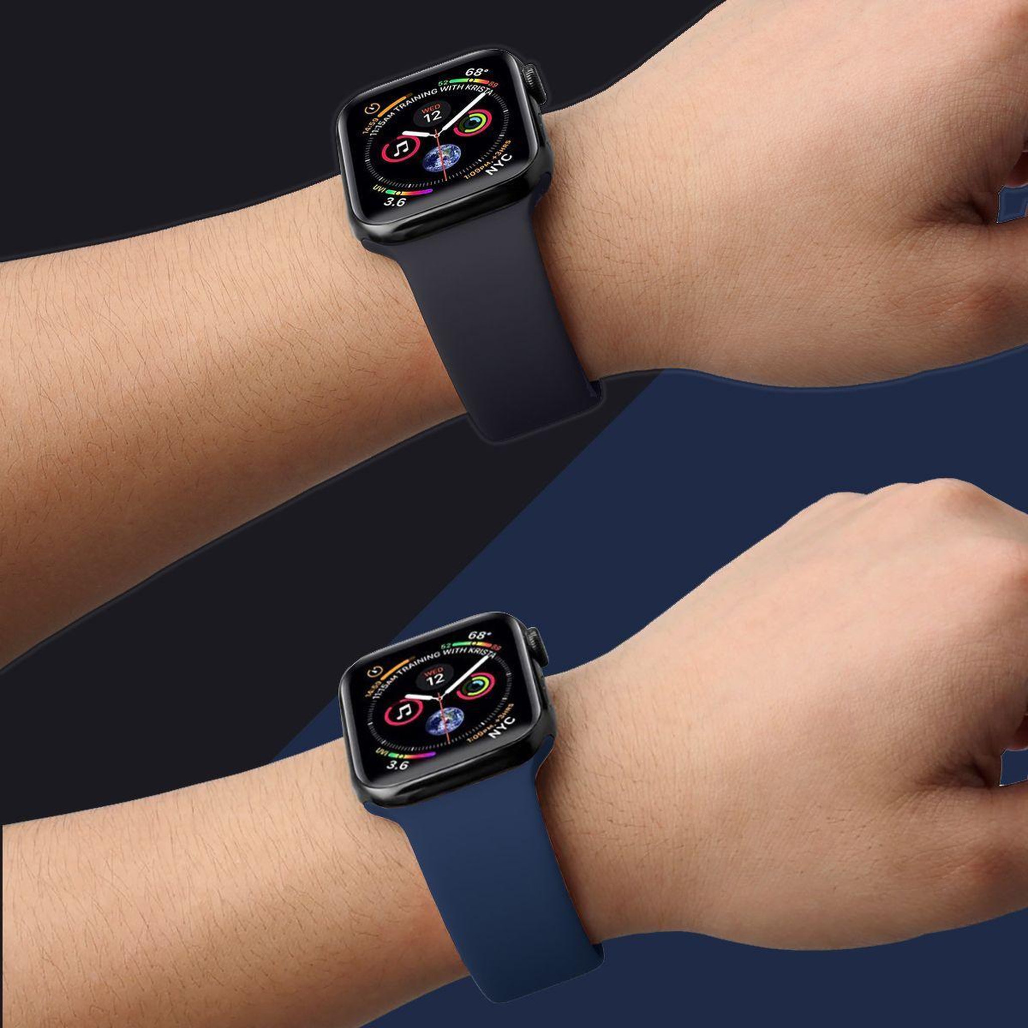Voir la diapositive 2 : IBROZ Bracelet Apple Watch SoftTouch 40/41mm noir+bleu