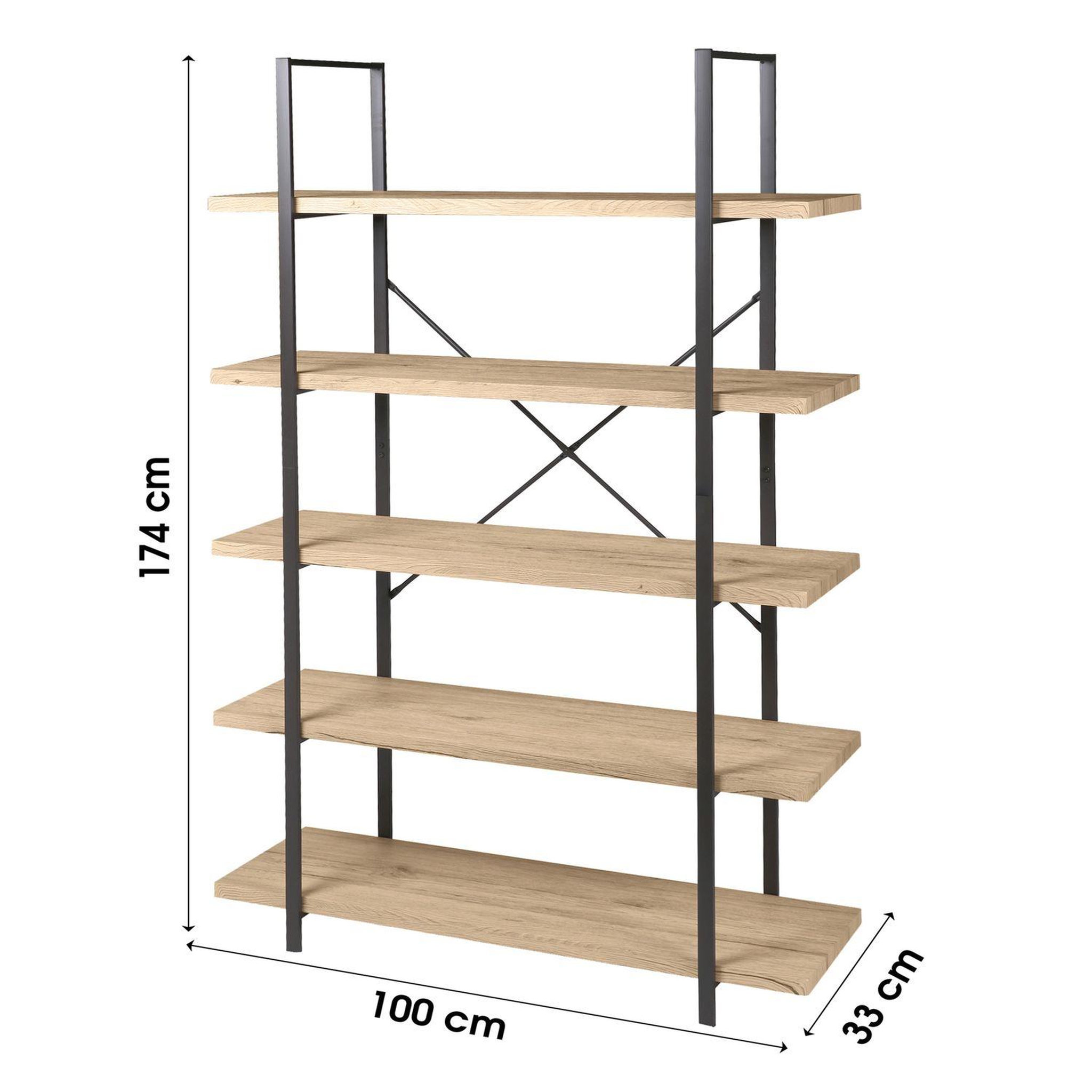 Voir la diapositive 2 : DIVERS Etagère design industriel bois et métal Dock - L. 100 x H. 174 cm - Noir