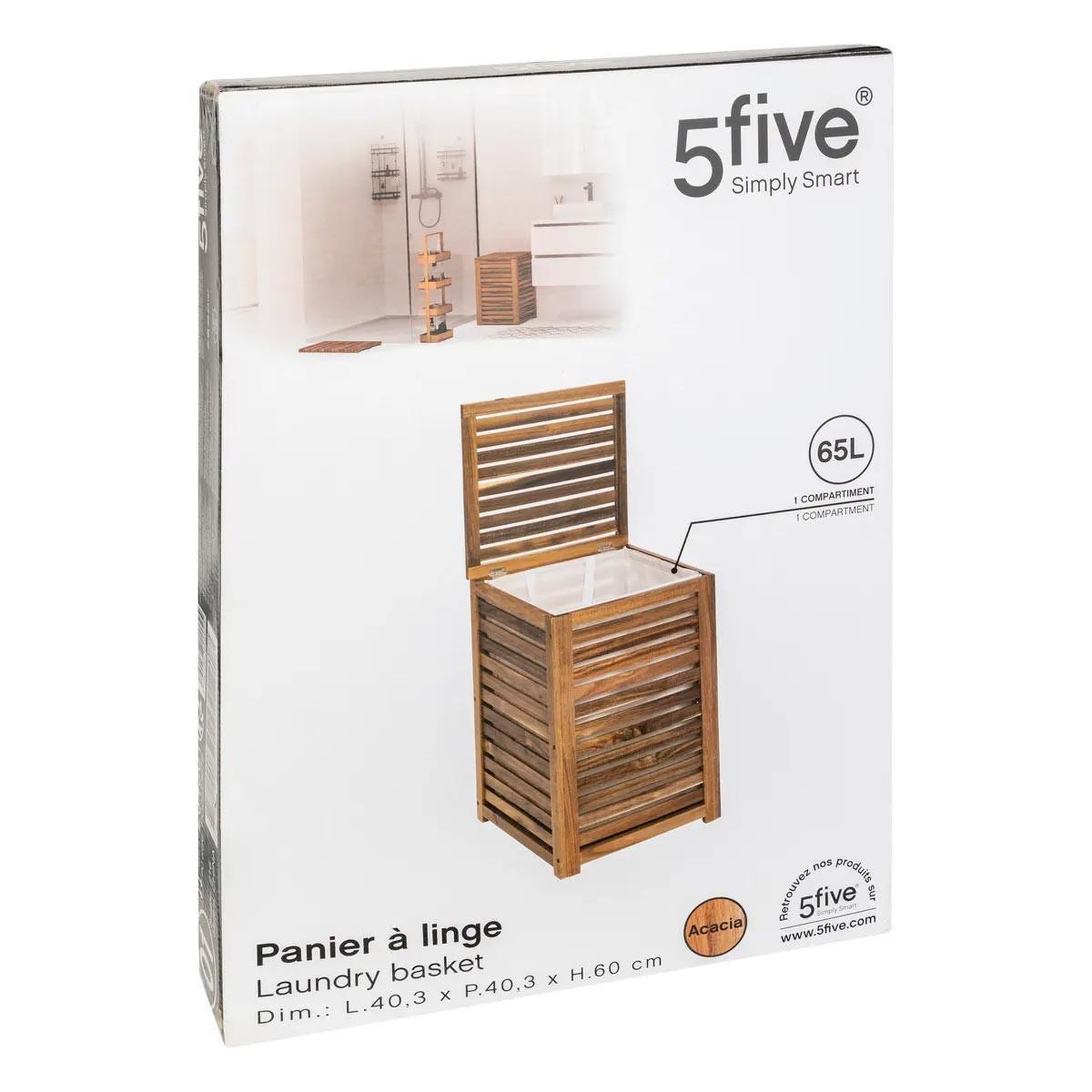 Voir la diapositive 5 : FIVE Panier à linge en bois  acacia  65l marron
