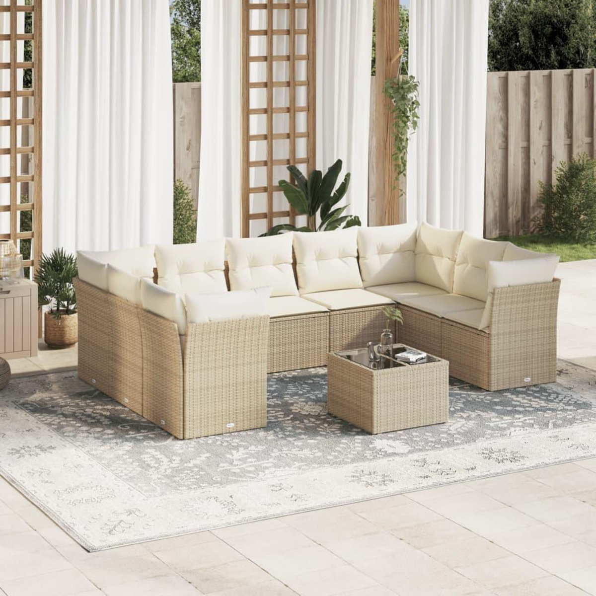 VIDAXL Salon de jardin avec coussins 10 pcs beige resine tressee