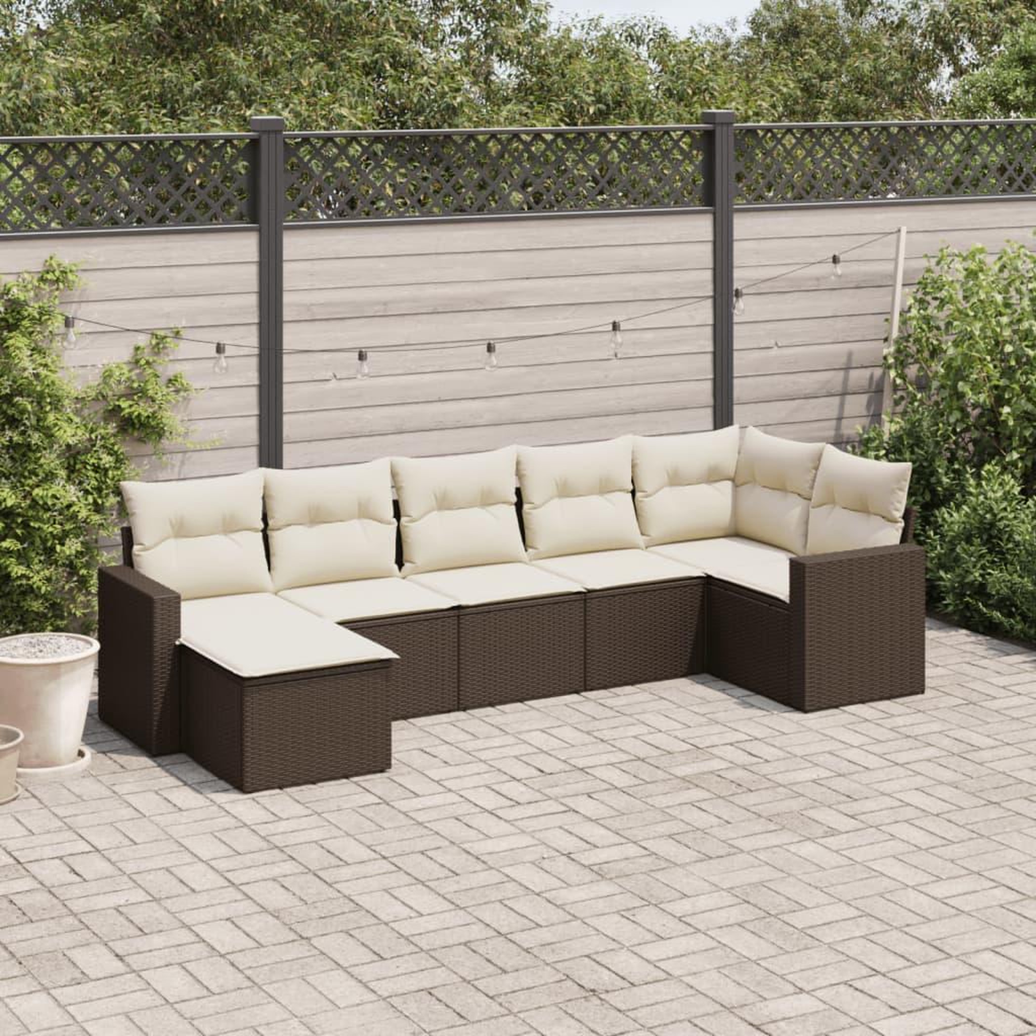 VIDAXL Salon de jardin avec coussins 7 pcs marron resine tressee