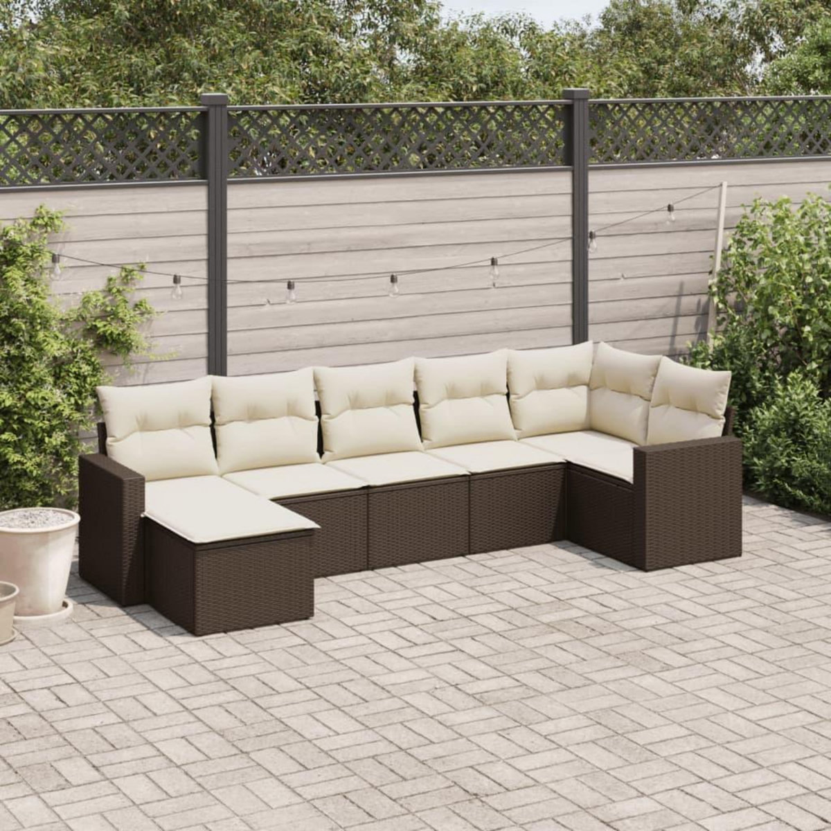 VIDAXL Salon de jardin avec coussins 7 pcs marron resine tressee