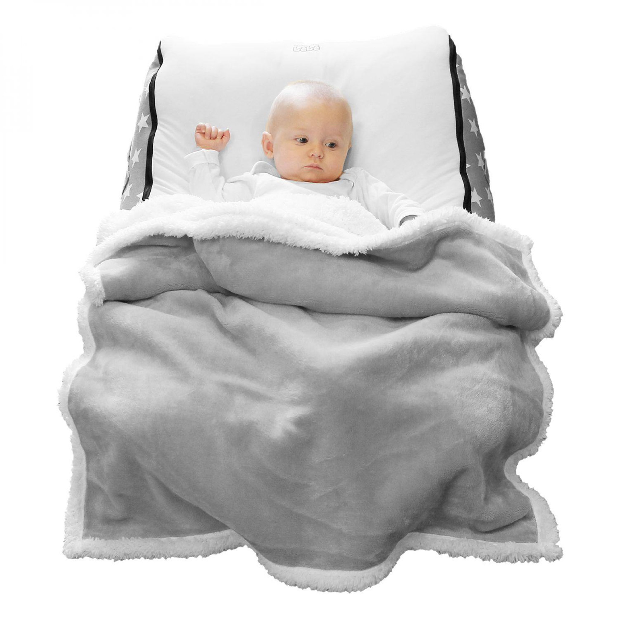 Voir la diapositive 3 : Monsieur Bébé Lot de 2 couvertures, plaids polaires pour bébé 75 x 100 cm en flanelle et sherpa ultra doux