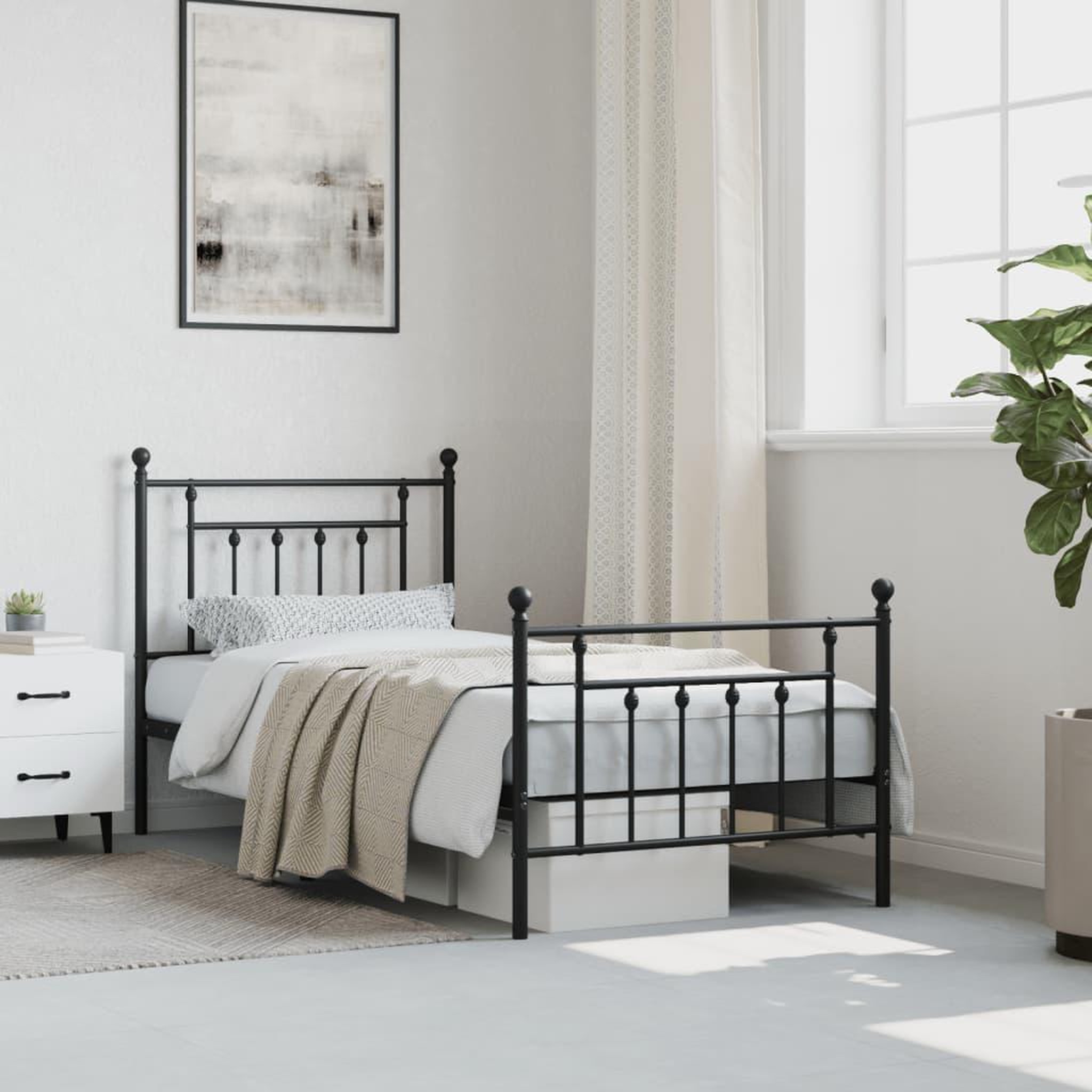 Voir la diapositive 4 : VIDAXL Cadre de lit metal sans matelas avec pied de lit noir 90x190 cm
