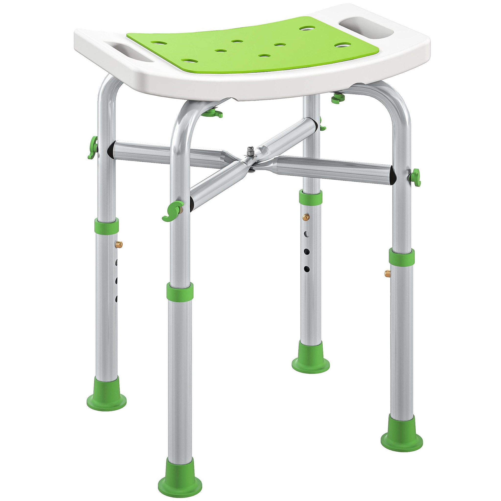 HOMCOM Siège de douche réglable en hauteur tabouret de douche ergonomique pieds antidérapants charge max. 150 kg alu hdpe blanc vert