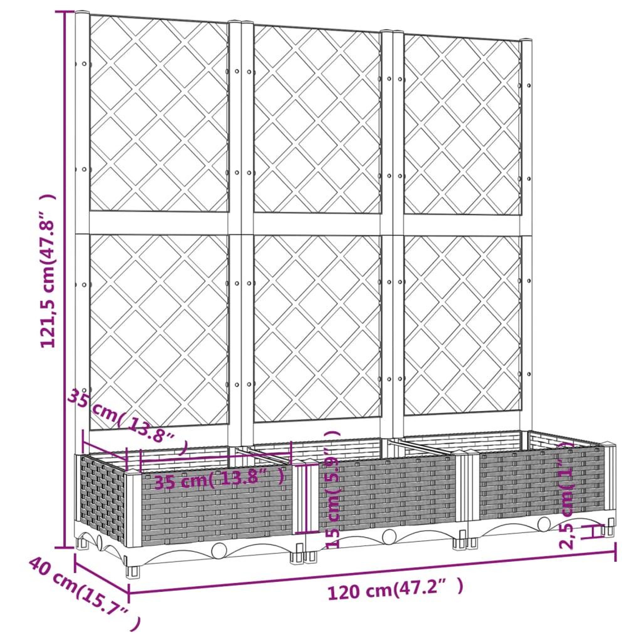 Voir la diapositive 6 : VIDAXL Jardiniere avec treillis Blanc 120x40x121,5 cm PP