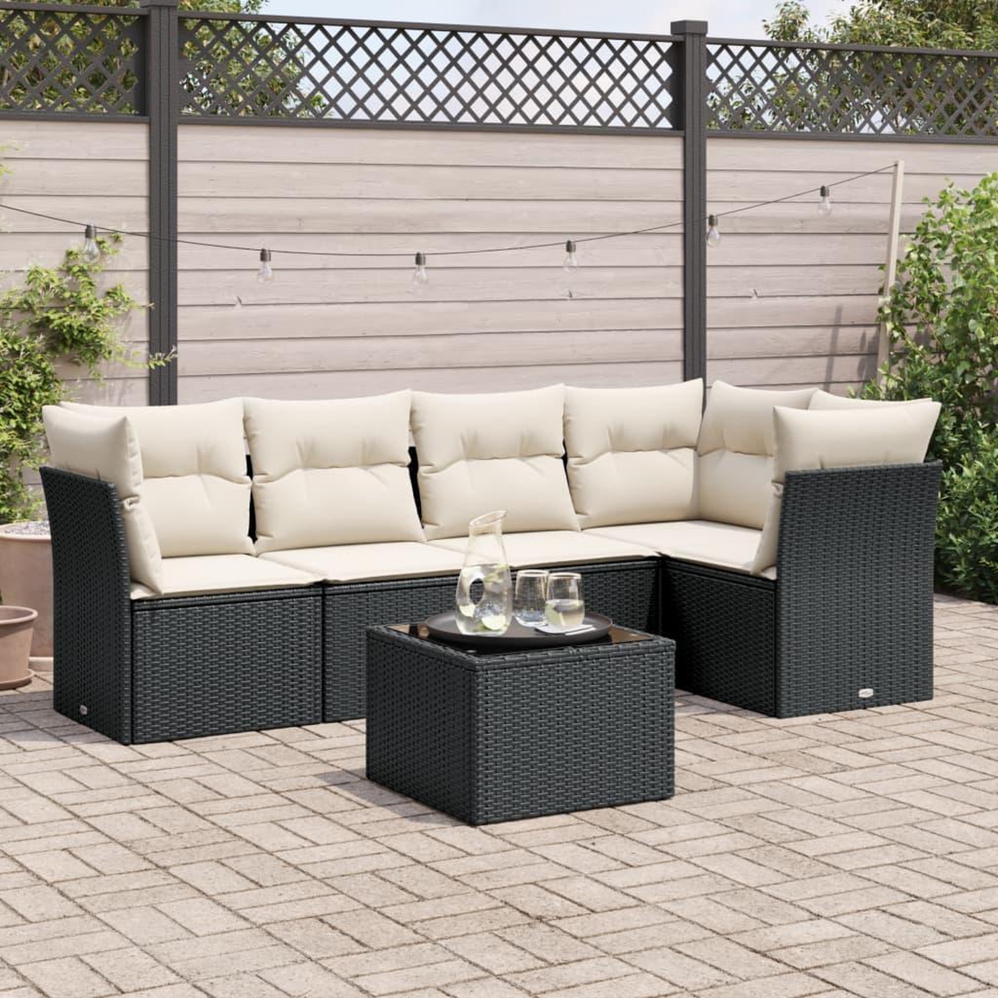 VIDAXL Salon de jardin 6 pcs avec coussins noir resine tressee