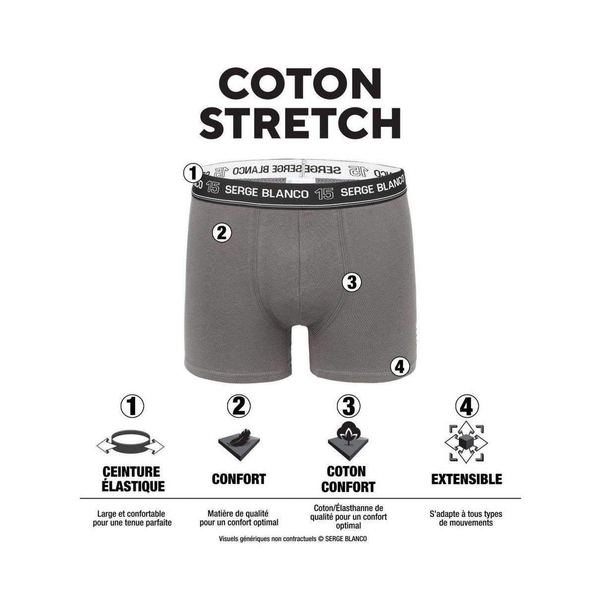 SERGE BLANCO Lot de 8 boxers homme en coton Noir