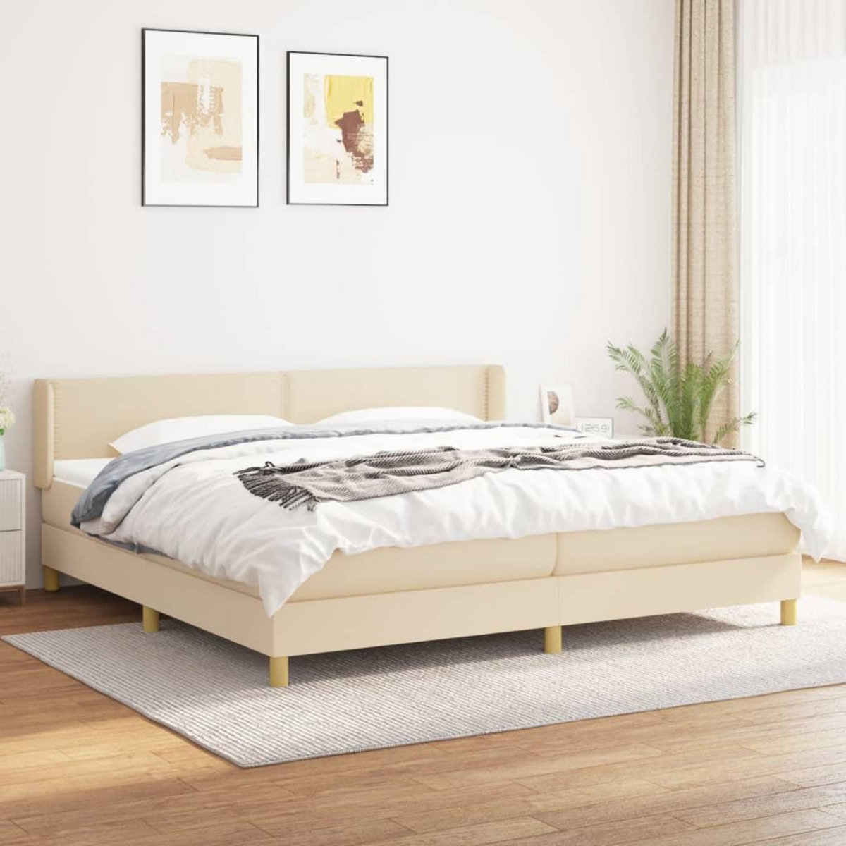 VIDAXL Sommier a lattes de lit avec matelas Creme 200x200 cm Tissu