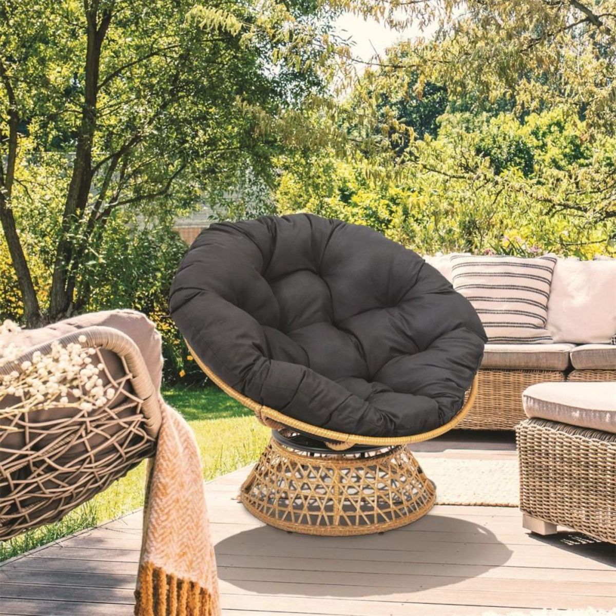 The Home Deco Factory Fauteuil d'extérieur avec coussin noir