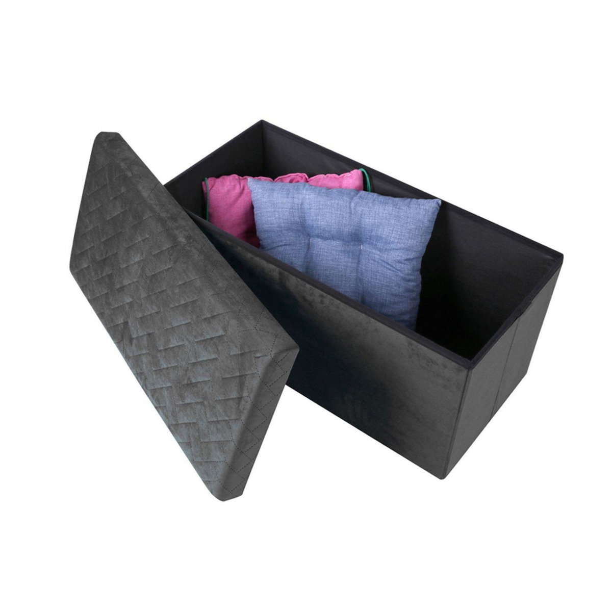 TOILINUX Banc de rangement pliable Kube en velours - Noir