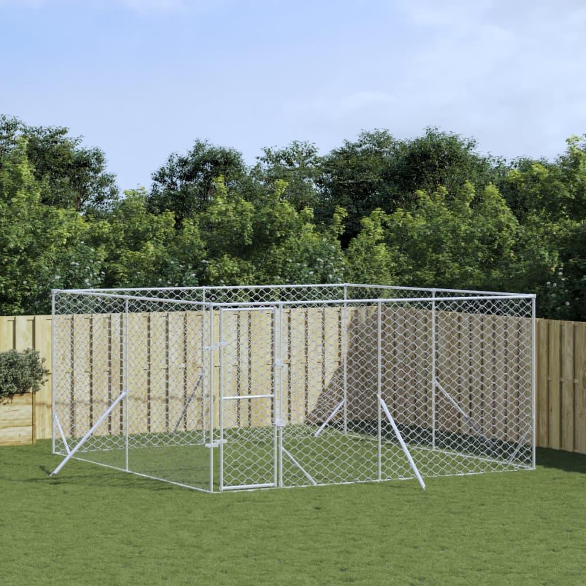 VIDAXL Chenil d'exterieur pour chiens argente 4x4x2 m acier galvanise