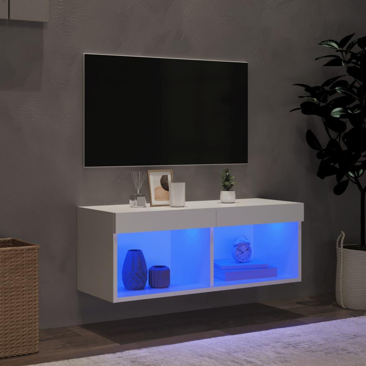 VIDAXL Meuble TV avec lumieres LED blanc 80x30x30 cm
