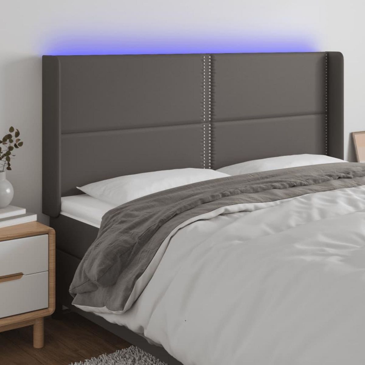 VIDAXL Tete de lit a LED Gris 163x16x118/128 cm Similicuir