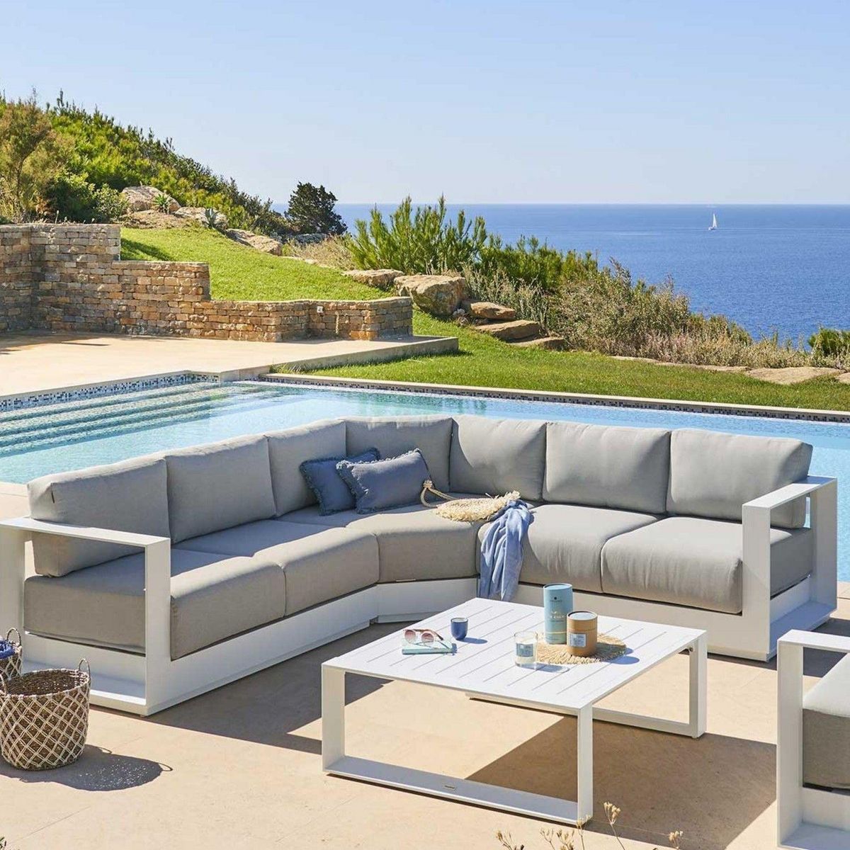 HESPERIDE Salon de jardin d'angle Allure en aluminium