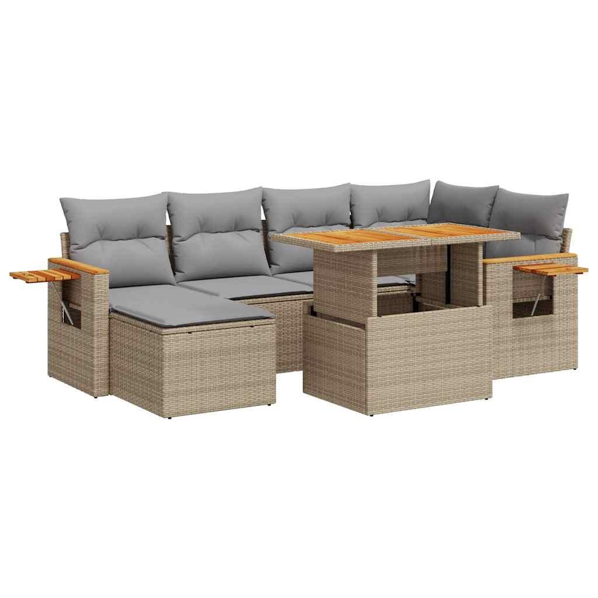 Voir la diapositive 2 : VIDAXL Salon de jardin avec coussins 7 pcs beige resine tressee acacia