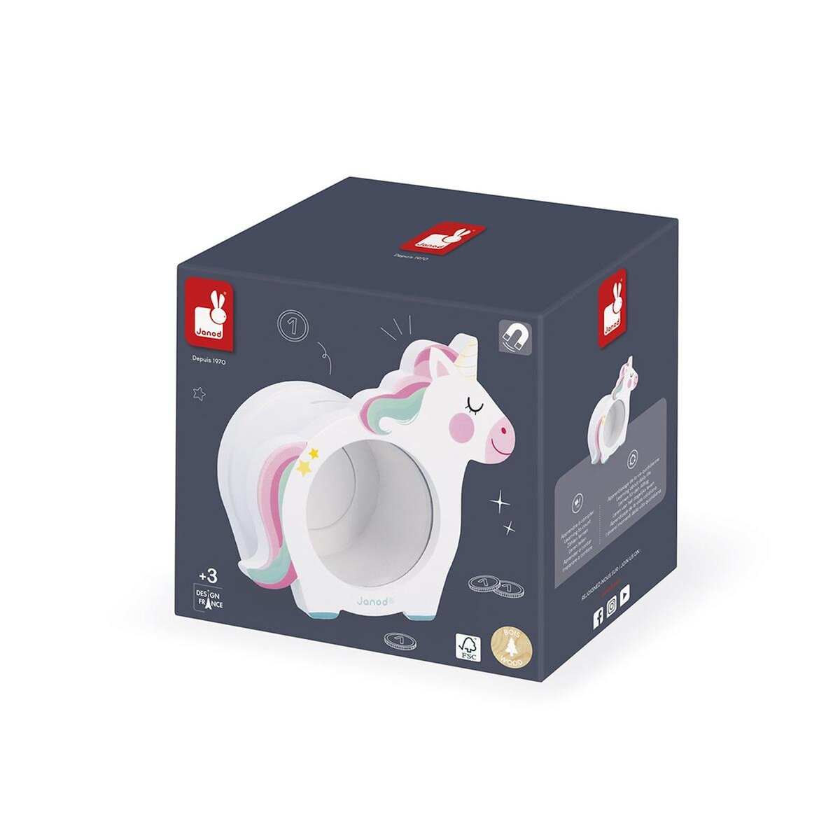 Juratoys-Janod Tirelire Licorne blanche - Face transparente