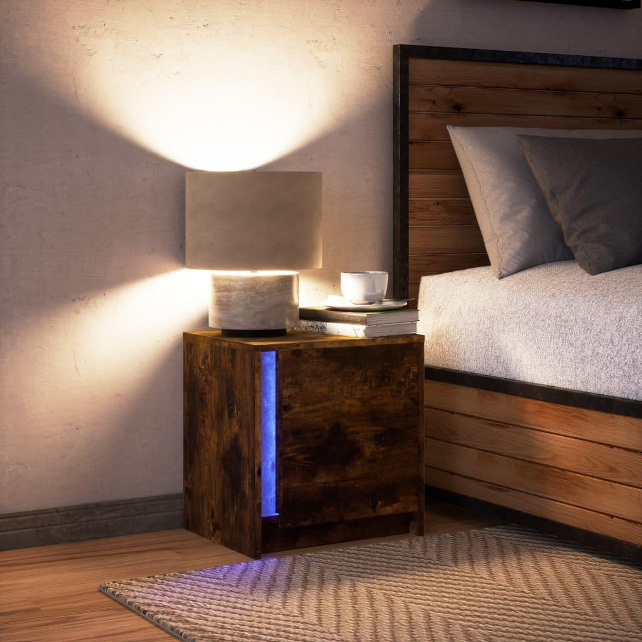 Voir la diapositive 5 : VIDAXL Armoire de chevet et lumieres LED chene fume bois d'ingenierie