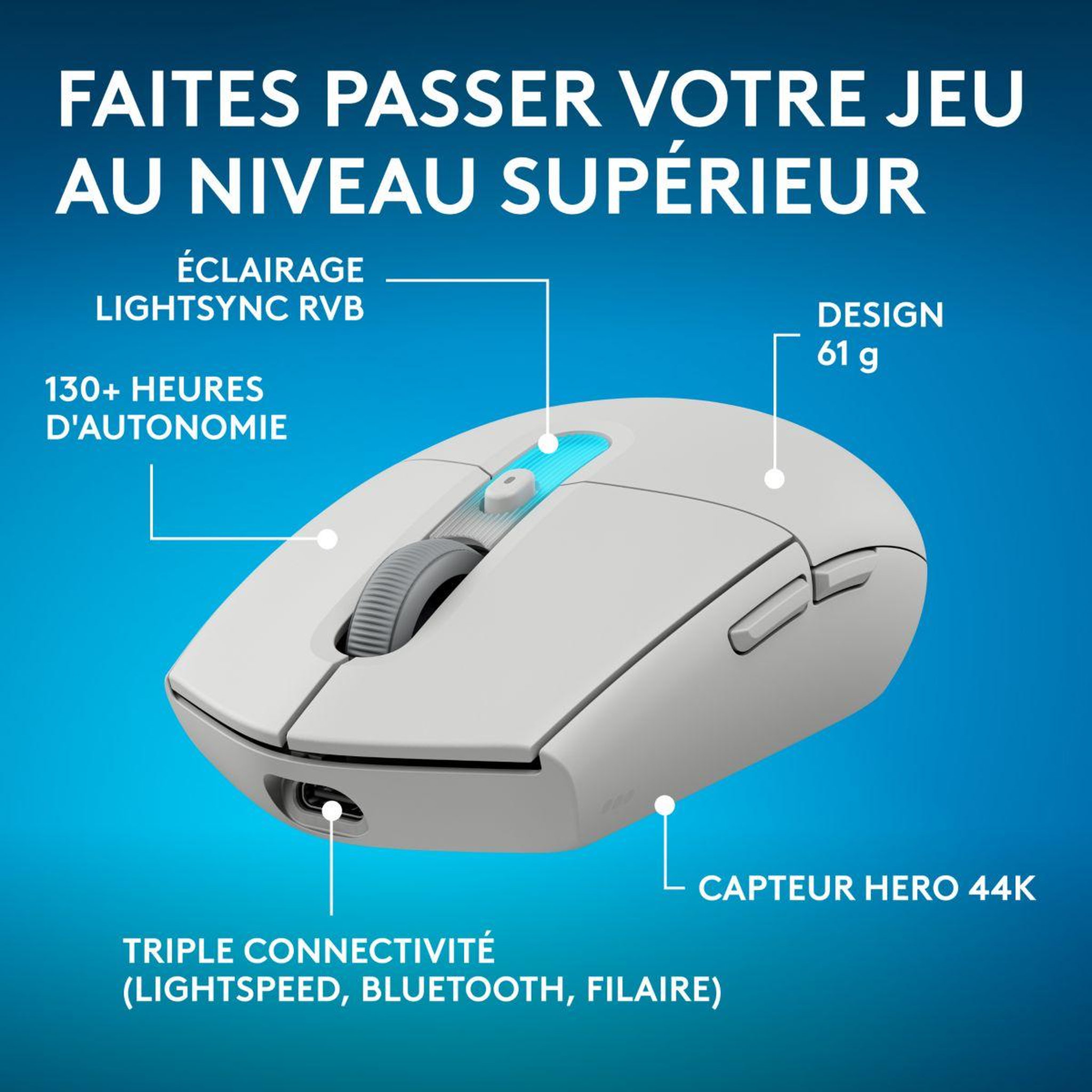 Voir la diapositive 2 : Logitech Souris gamer sans fil g305 x lightspeed blanc