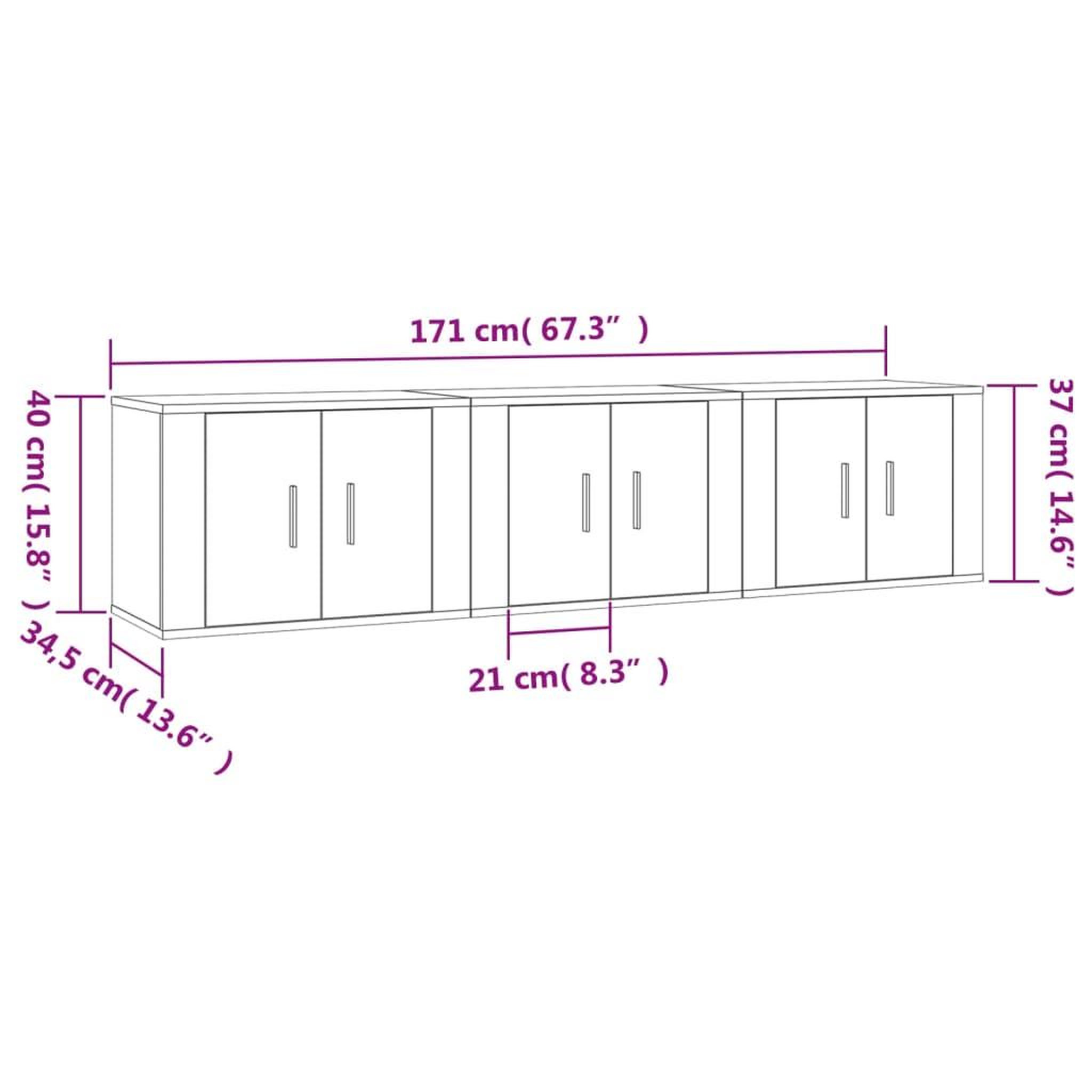 Voir la diapositive 6 : VIDAXL Meubles TV muraux 3 pcs chene marron 57x34,5x40 cm