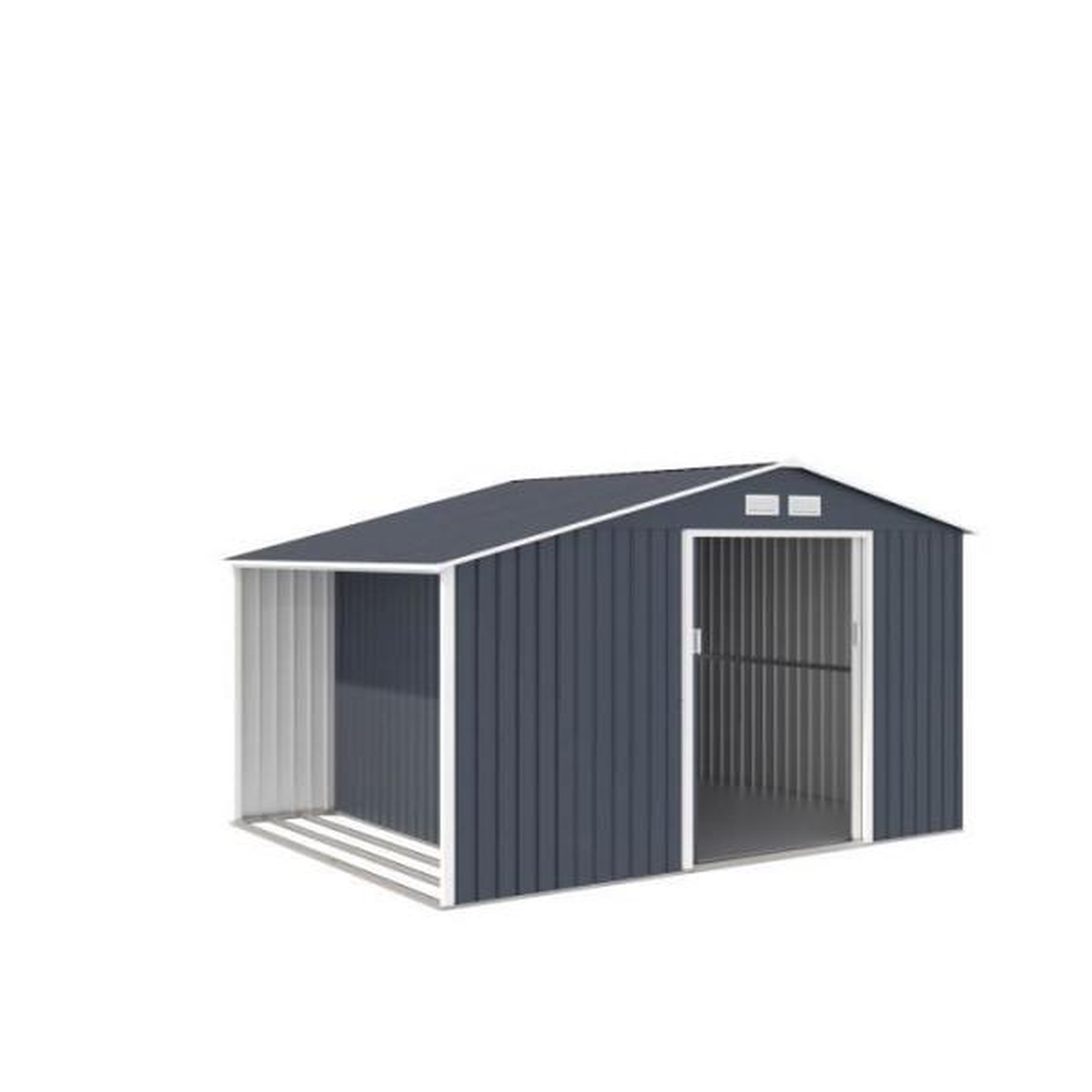 Voir la diapositive 3 : MARKET24 NOVA Abri de jardin en métal et abri bûches 8,72 m² - 342 x 255 x 202 - Kit d'ancrage inclus, 2 portes coulissantes - Gris