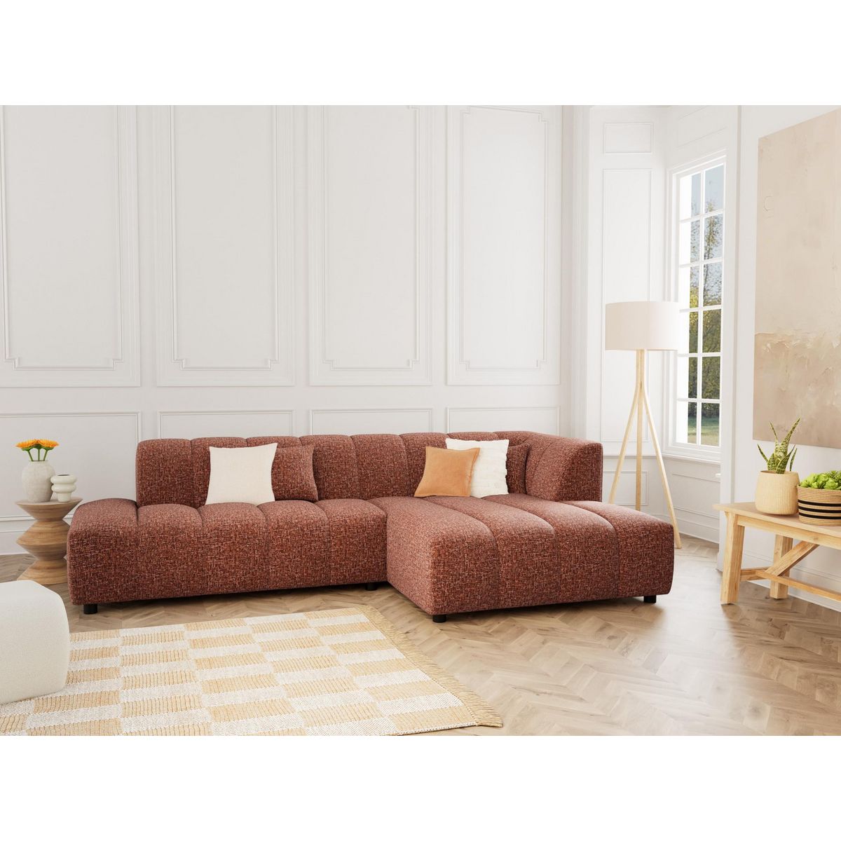 LISA DESIGN Curtis - canapé d'angle droit 4 places en tissu texturé