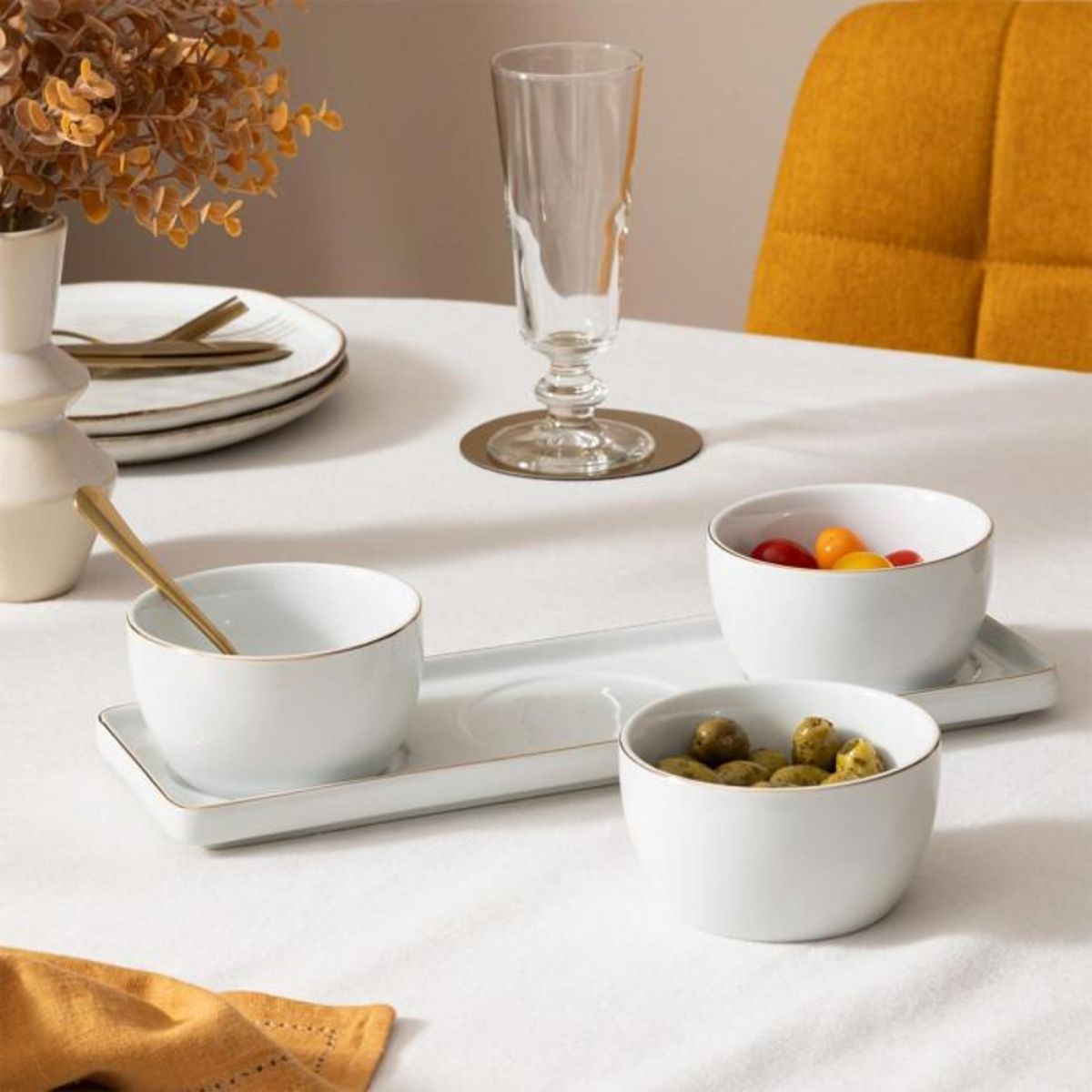 SECRET DE GOURMET Service Apéritif 4 Pièces en Céramique  Arya  9cm Blanc
