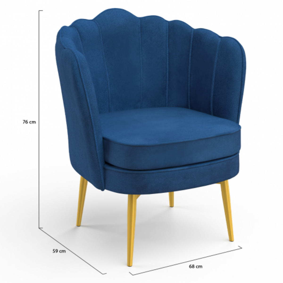 ID MARKET Fauteuil coquillage ADELLA bleu nuit en velours pieds dorés