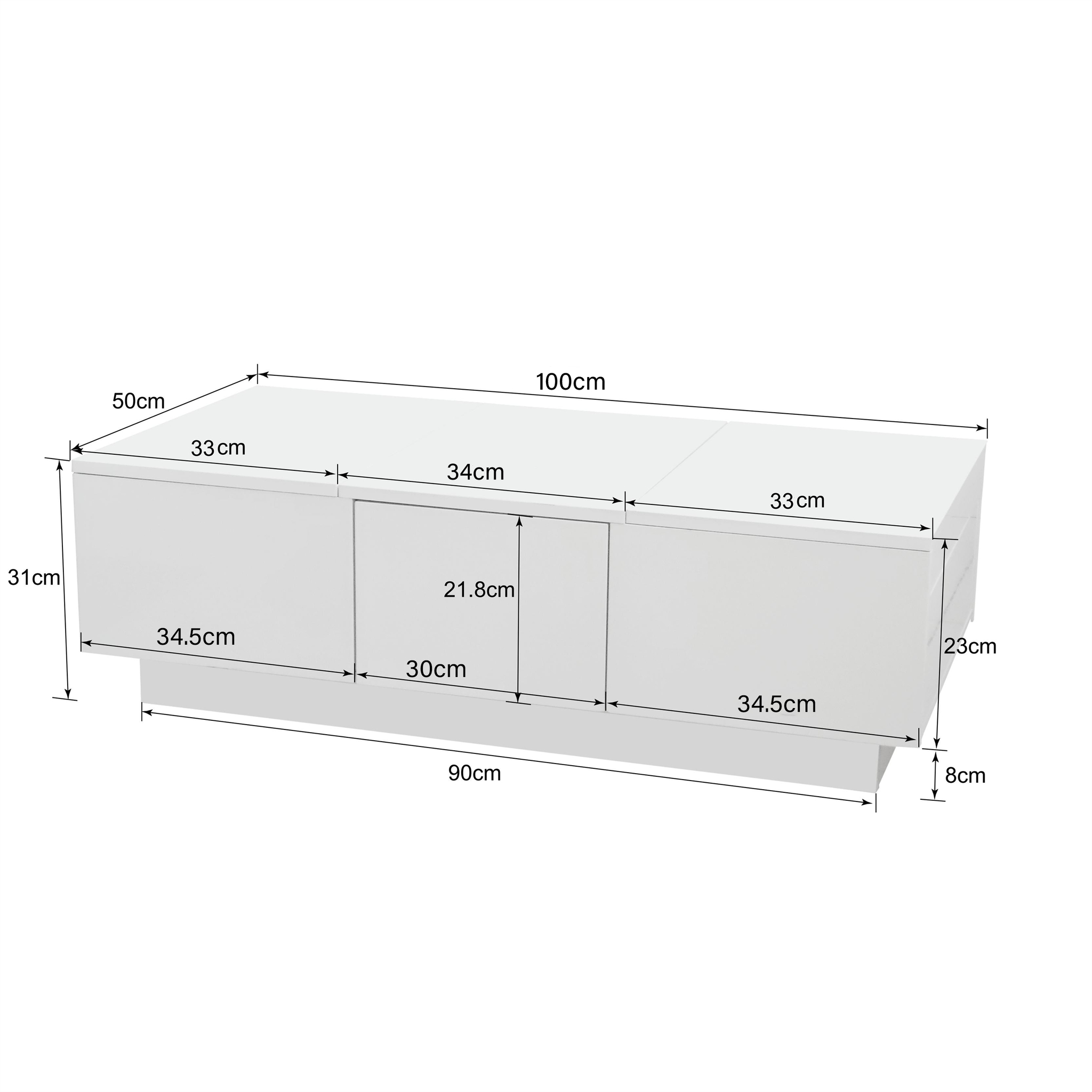 Voir la diapositive 4 : MERAX Table Basse Brillante Avec 2 Tiroirs Et 2 Rangements Push-pull Blanc
