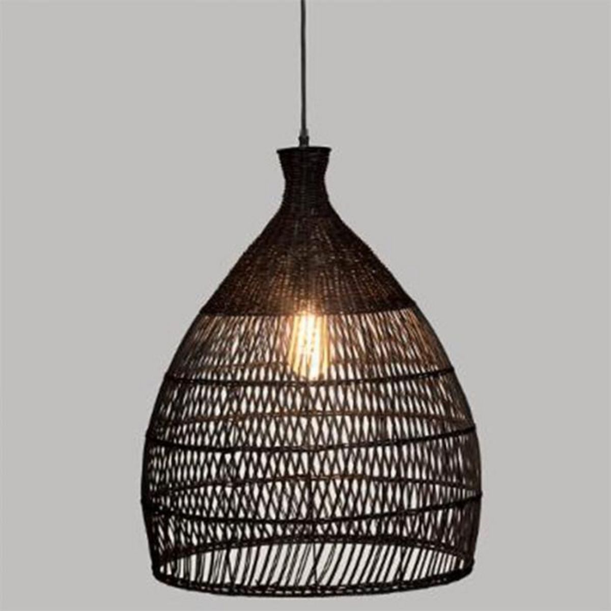 Paris Prix Lampe Suspension en Rotin  Léa  62cm Noir