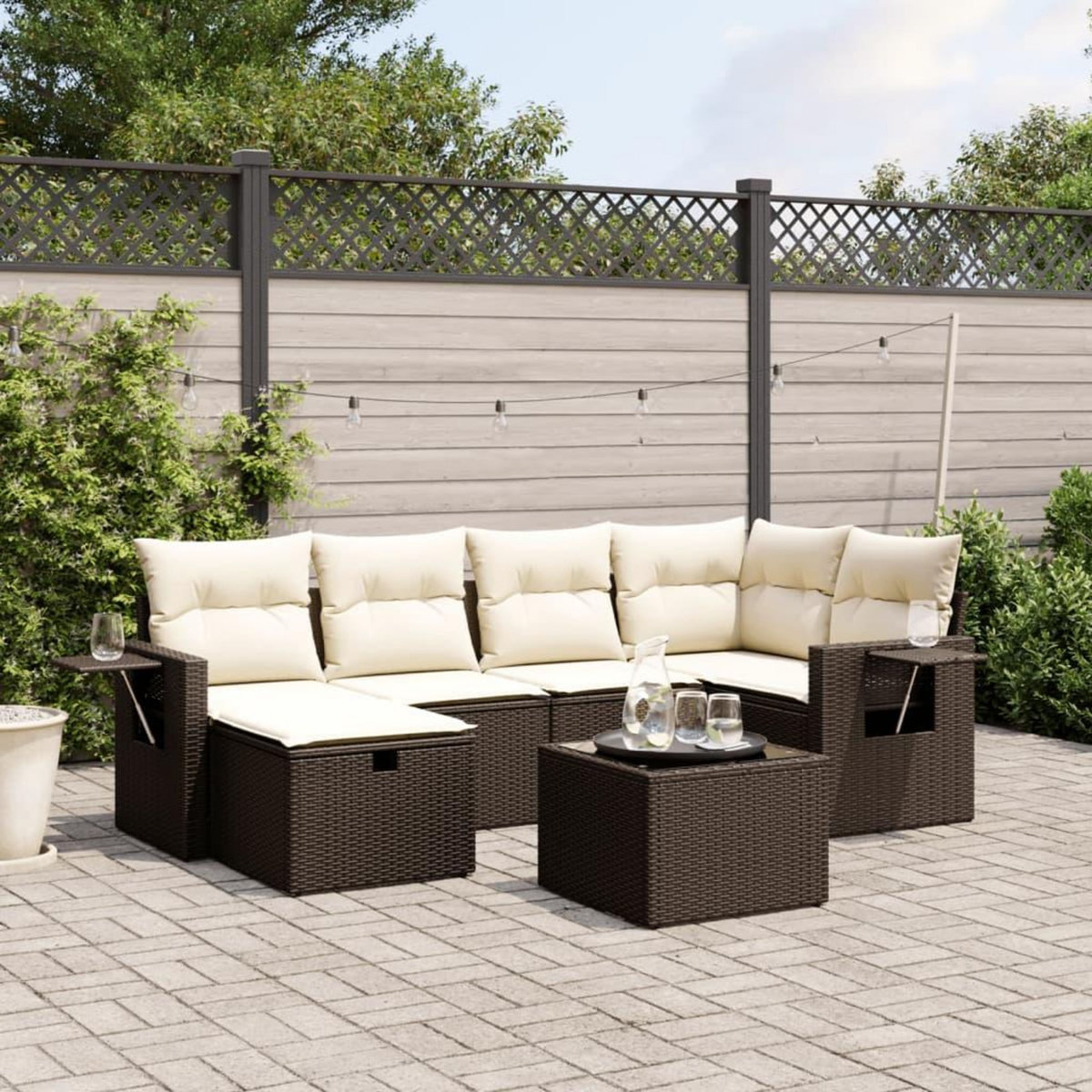 VIDAXL Salon de jardin avec coussins 6 pcs marron resine tressee