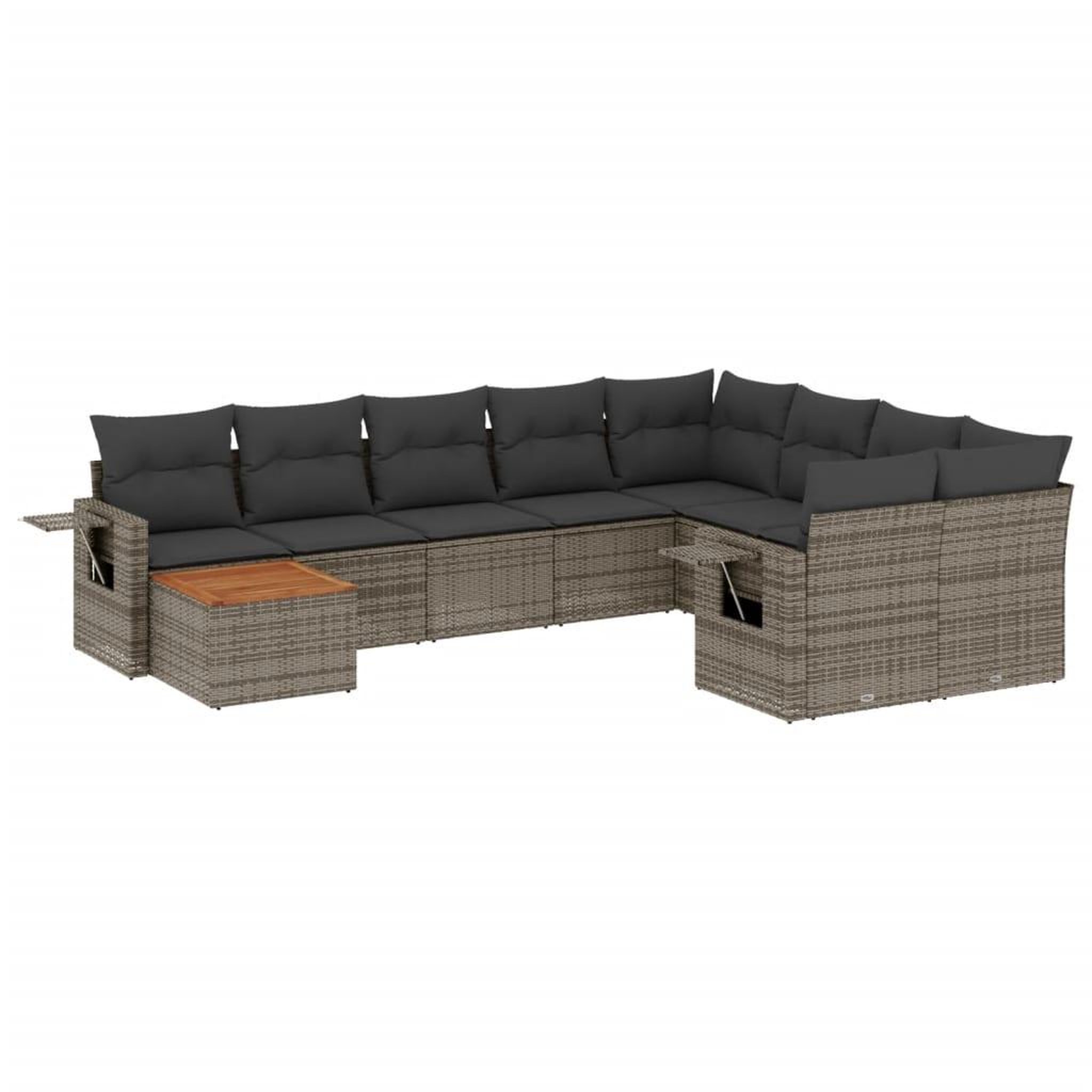 Voir la diapositive 2 : VIDAXL Salon de jardin avec coussins 10 pcs gris resine tressee