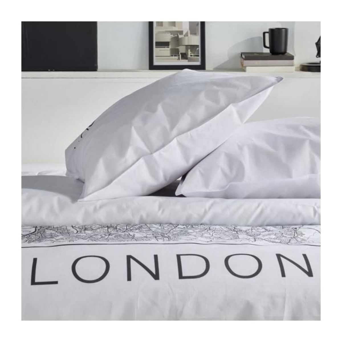 Today Parure de lit - TODAY - JAVA - 2 personnes - 240x220 cm - Coton - Imprimé London - Blanc