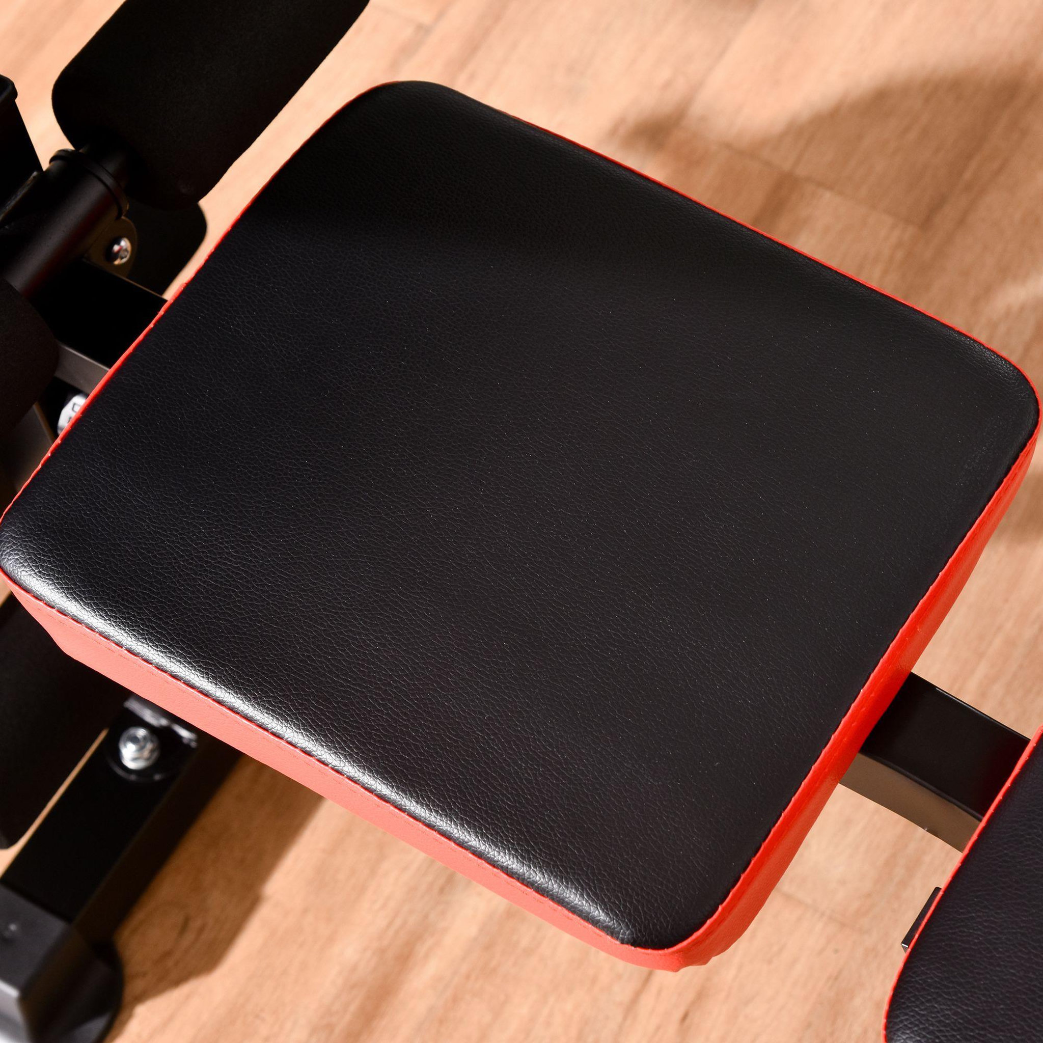 Voir la diapositive 6 : HOMCOM Banc de musculation fitness entrainement complet avec support d'haltères dossier réglable acier noir rouge