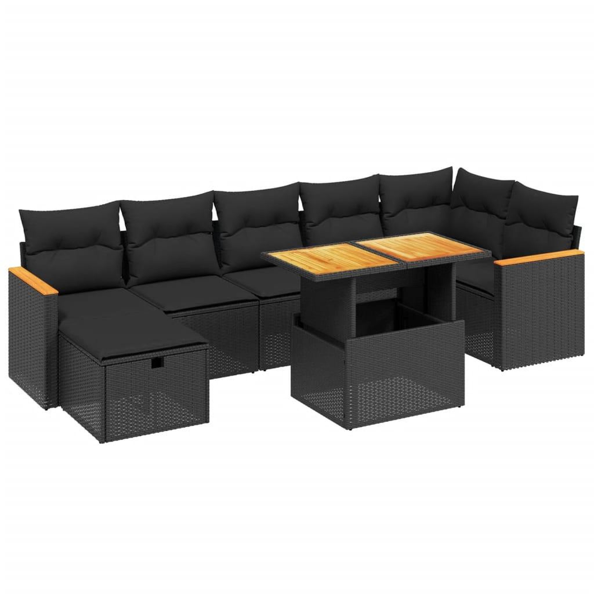 Voir la diapositive 2 : VIDAXL Salon de jardin 8 pcs avec coussins noir resine tressee