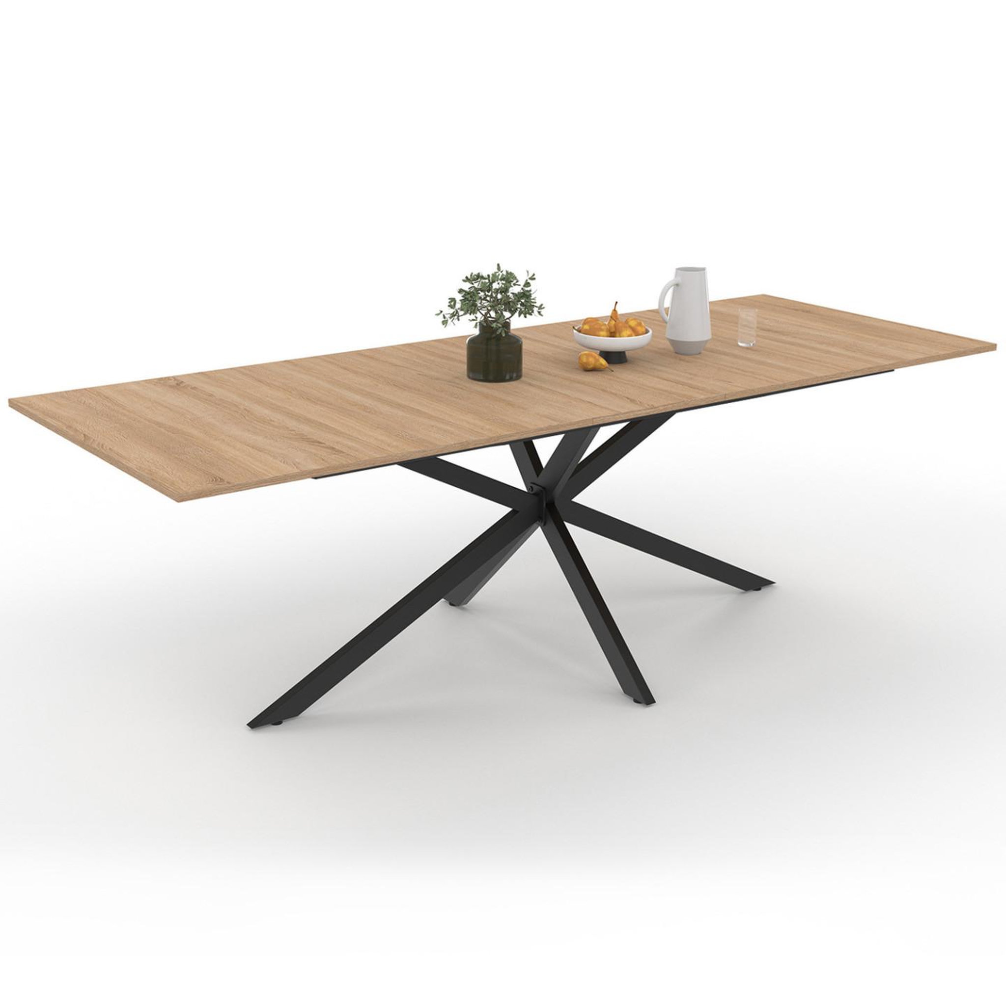 ID MARKET Table à manger extensible rectangle alix 8-12 personnes pied araignée bois et noir 200-240 cm