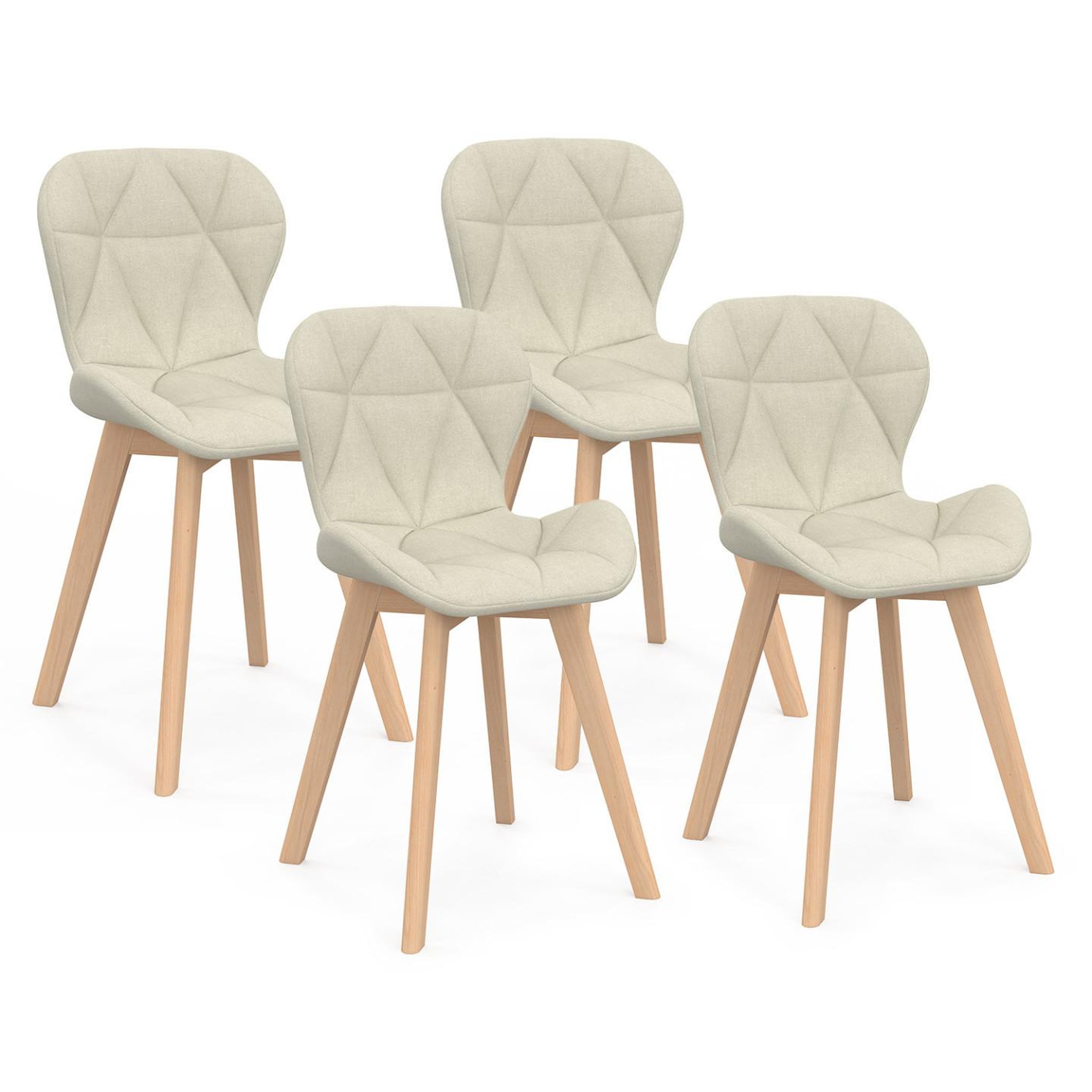 ID MARKET Lot de 4 chaises robine en tissu beige pour salle à manger
