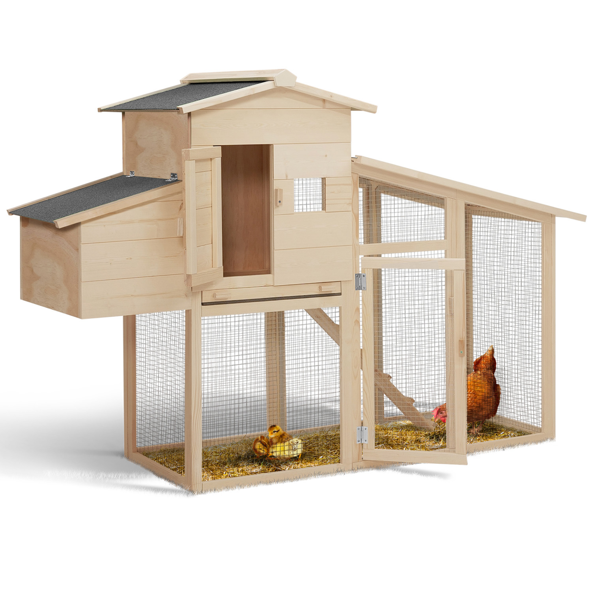ID MARKET Poulailler clapier en bois confort avec pondoir enclos et tiroir à déjections 4 poules