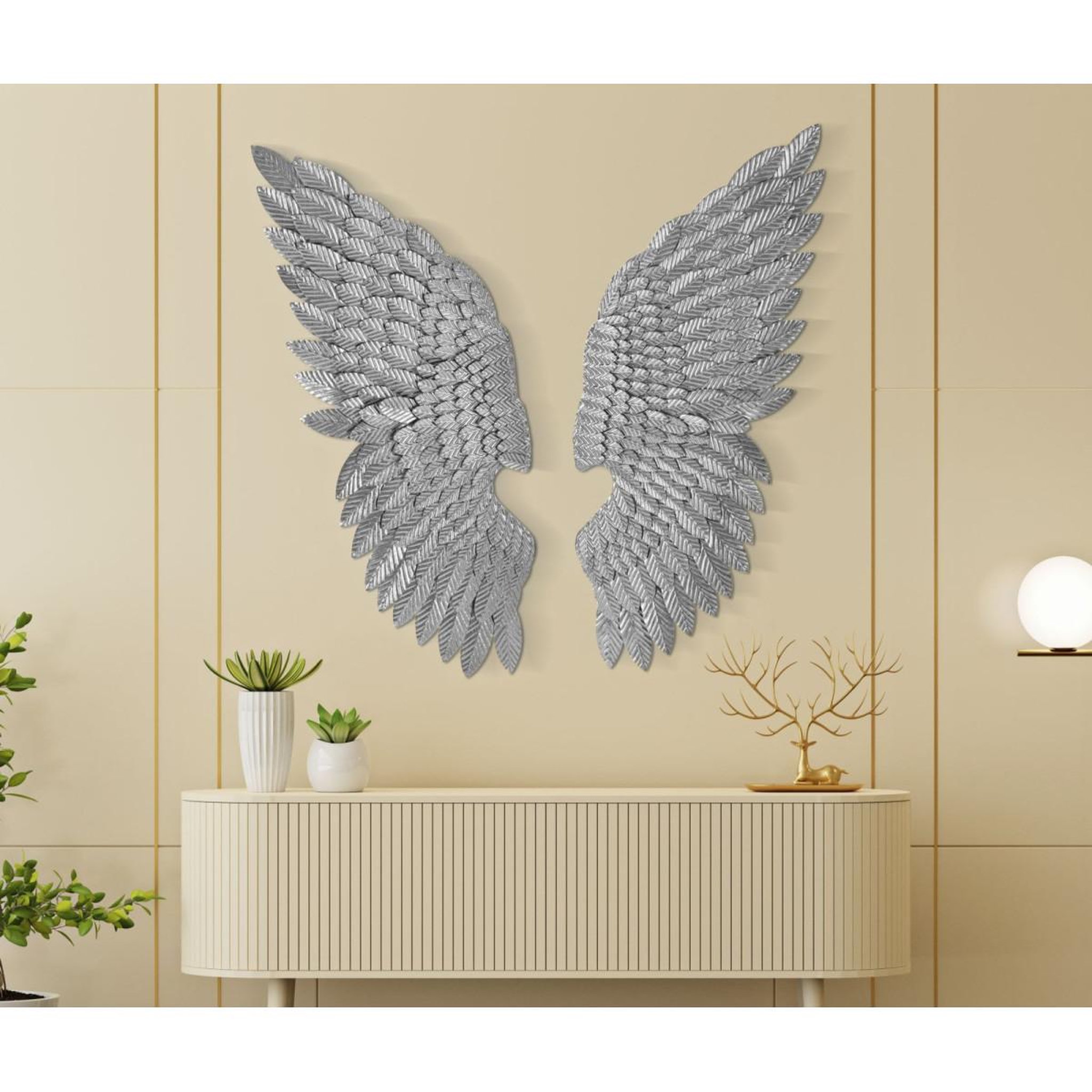 Voir la diapositive 5 : Paris Prix Lot de 2 décorations murales en métal  beauty  100cm argent